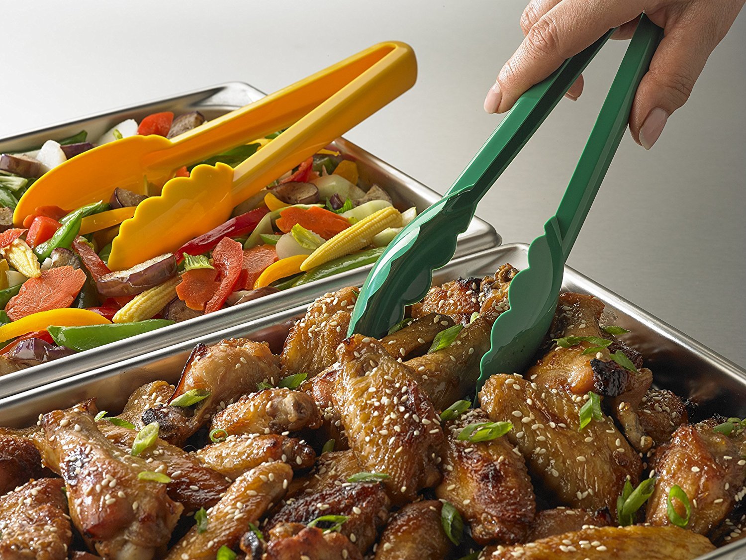 Mercer Culinary Hell's Tools Hi-Heat Utility Tongs - 9.5 Inch Non-Slip Silicone Handle - Green Kitchen Tongs for Grilling, BBQ, Cooking & Serving - Perfect for High Heat & Heavy Duty Use