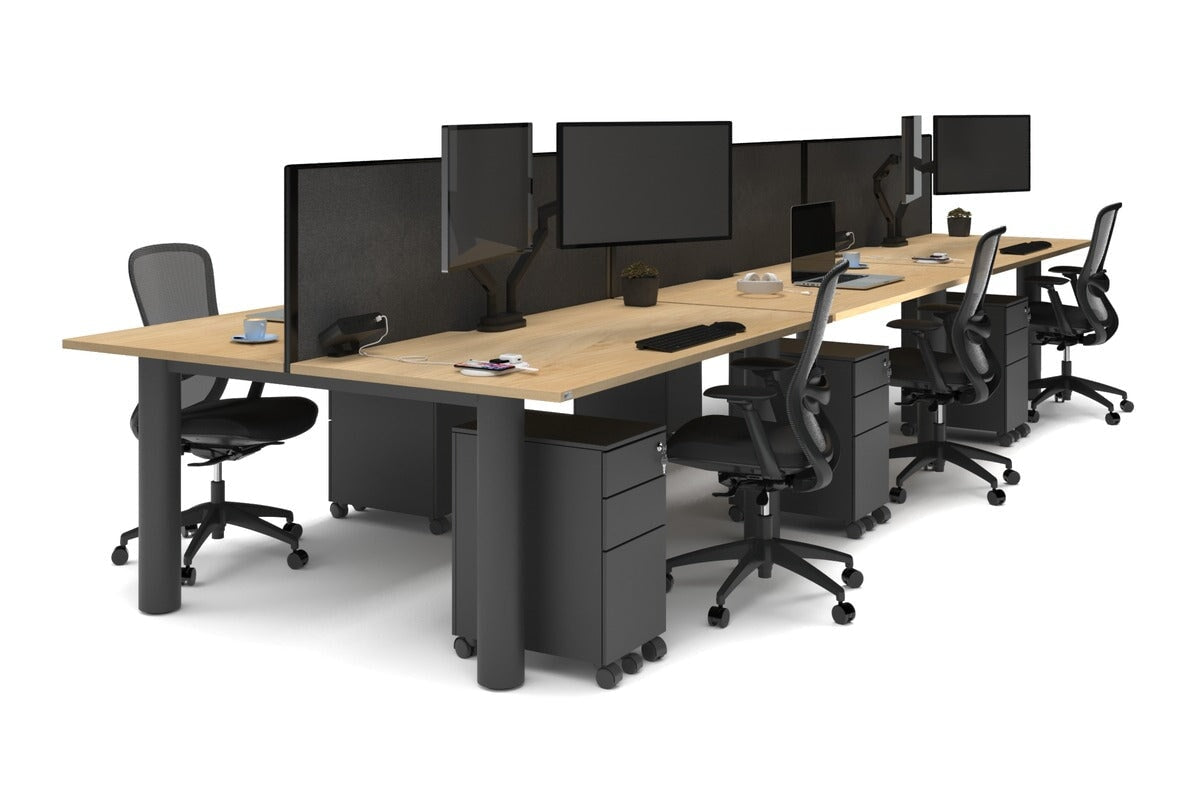 Quadro Cylinder Leg 6-Person Office Workstation Desk - 1800L x 800W with Cable Management - Modern Office Furniture for Collaborative Workspaces & Team Meetings