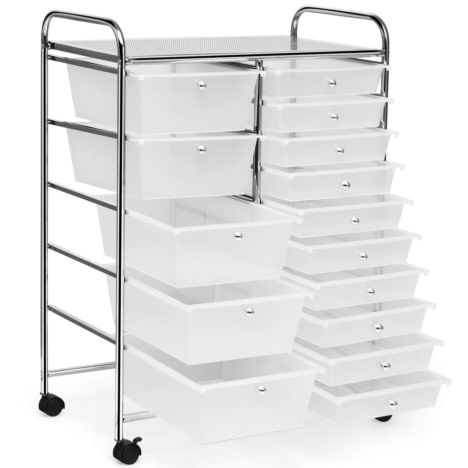Byroce 15-Drawer Rolling Storage Cart - Mobile Organizer for Art Supplies, Tools & Paper - Multipurpose Rolling Cart for Classroom, Home Office & Craft Room - Clear Plastic Storage with Wheels - Perfect for School Projects, Office Organization & DIY Craft Storage