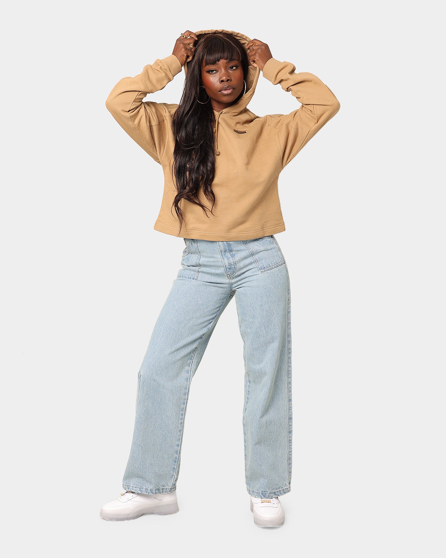 Adidas Women's Hooded Sweatshirt - Soft Fleece Pullover with Kangaroo Pocket, Casual Streetwear for Running, Gym & Everyday Wear (Tan)
