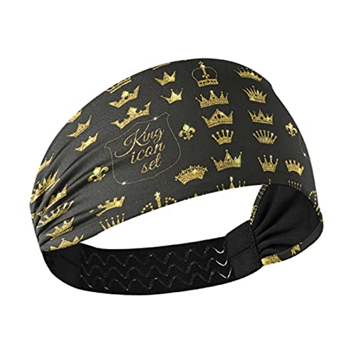 Golden Glitter King Crown Headband for Black Women - Stretchy, Breathable & Sweat-Wicking Yoga Head Wrap - Afro American Hair Accessory for Workouts, Sports & Fitness