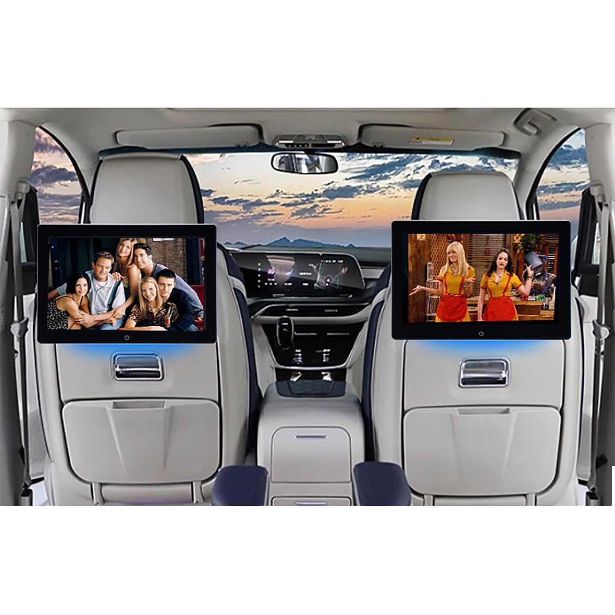 10.1 Inch 4K Android 12 Portable Car Headrest Monitor - Touch Screen Backseat Tablet with Wireless Mirroring, WiFi, Bluetooth, RCA/USB - 2GB RAM 32GB Storage - Perfect for Road Trips & Kids Entertainment