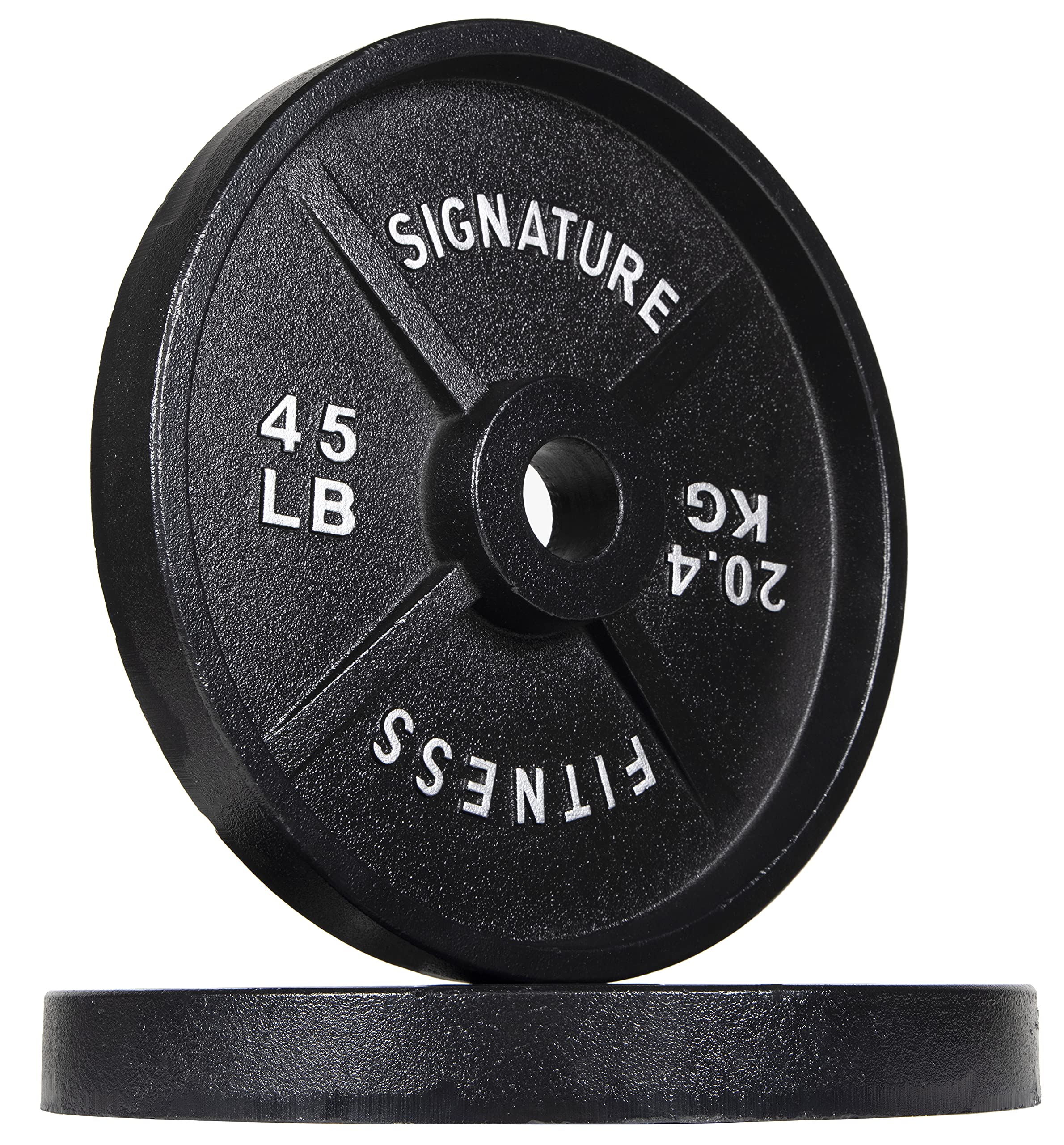 Signature Fitness 2-Inch Olympic Cast Iron Weight Plates - Deep Dish Design with Durable E-Coating for Strength Training, Powerlifting & Home Gym Workouts