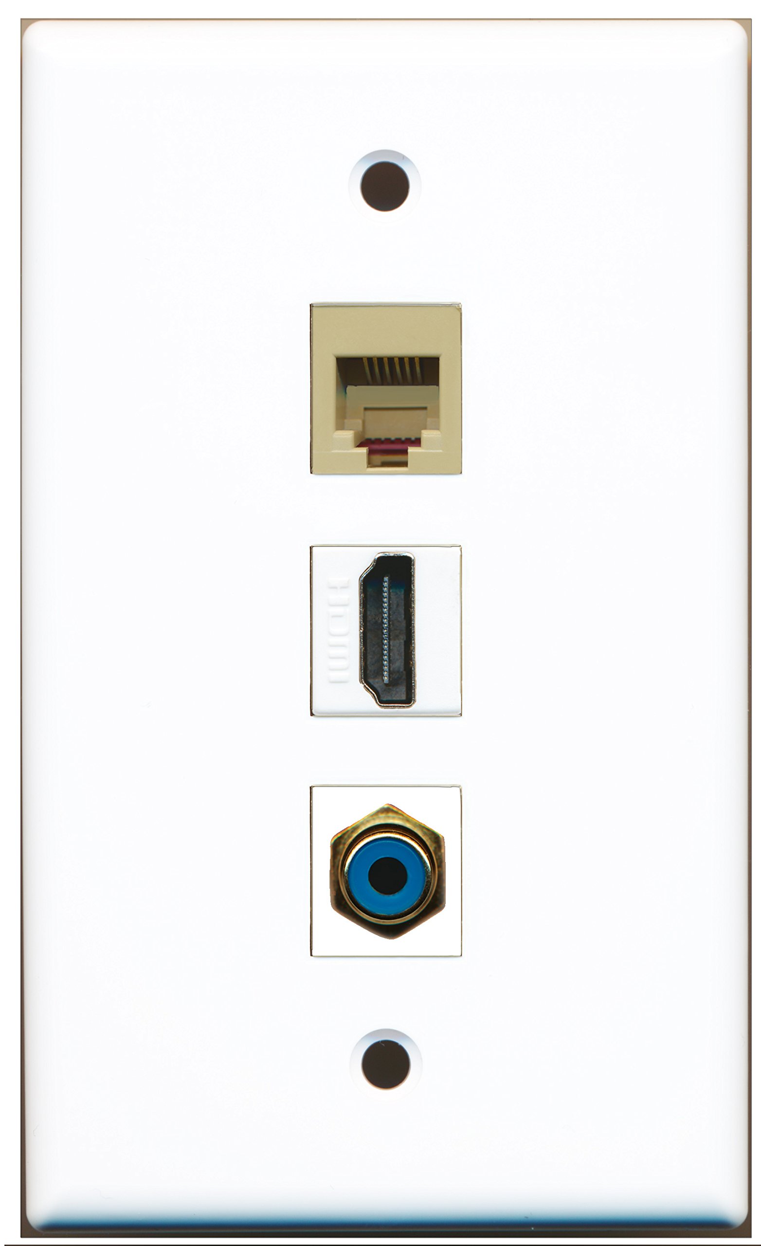RiteAV 1 Port HDMI to RCA & RJ11/RJ12 Wall Plate - Blue & Beige Faceplate for Home Theater & Office Network Setup