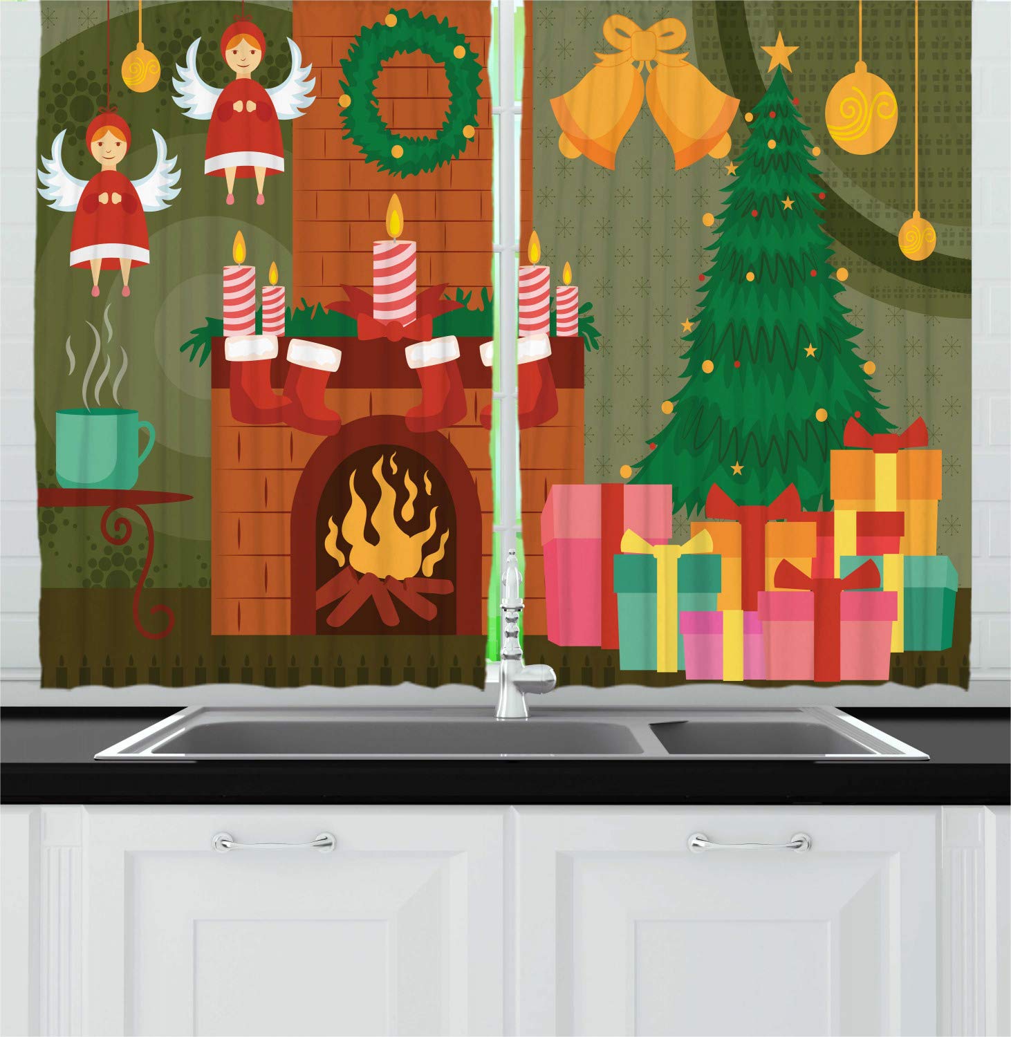 Ambesonne Christmas Kitchen Curtains Set of 2 - 55