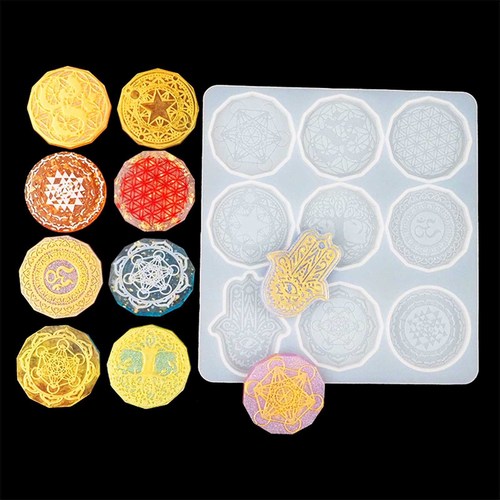 7 Chakra Stones Resin Molds - Mandala Keychain & Flower of Life Pendant Silicone Molds for DIY Jewelry Making, Crystal Casting, Wall Decor - Perfect for Meditation, Yoga Gifts & Spiritual Home Decor
