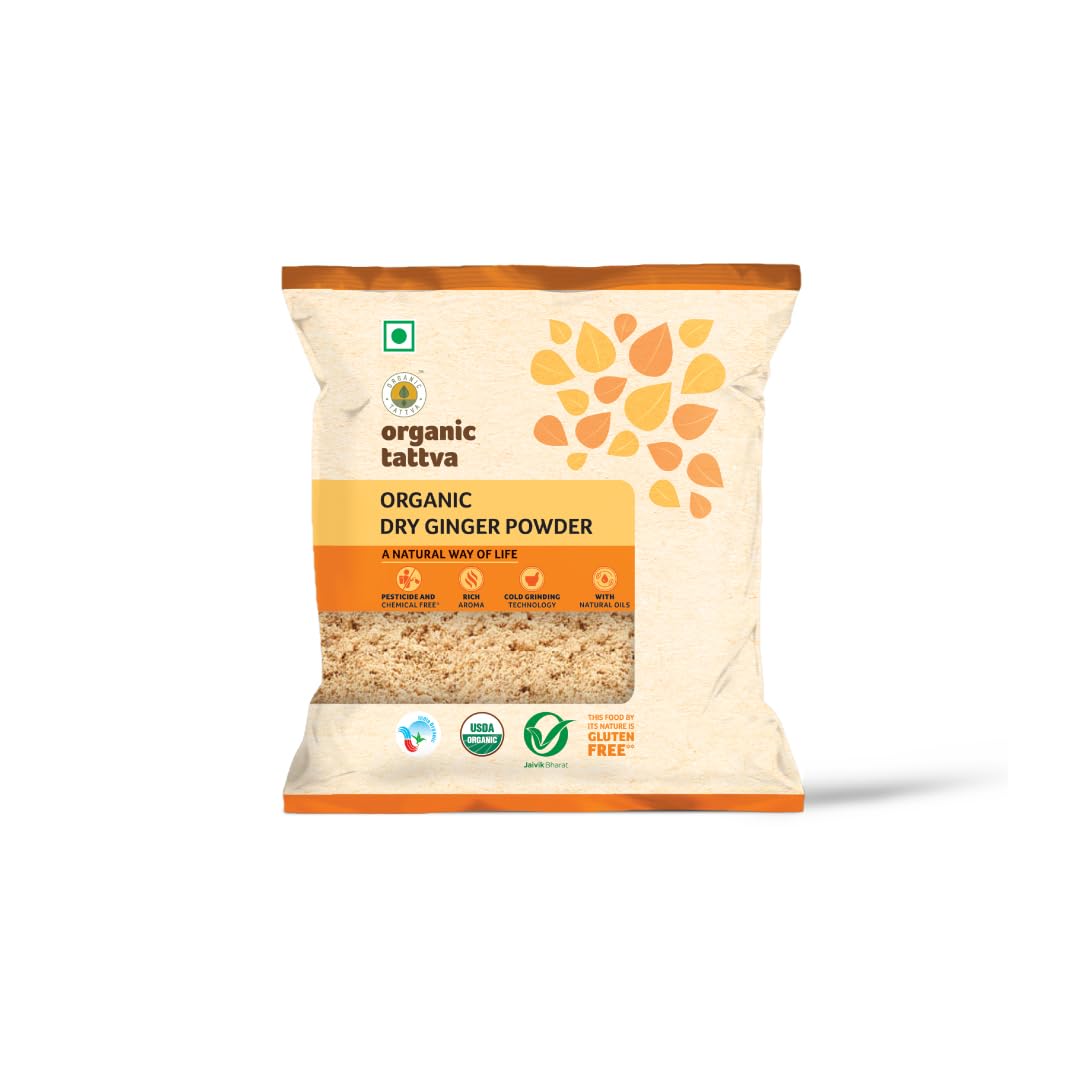 Organic Tattva Premium Organic Dry Ginger Powder - 50g | 100% Vegan, Gluten-Free, USDA Certified | Perfect for Baking, Tea, Smoothies & Ayurvedic Remedies