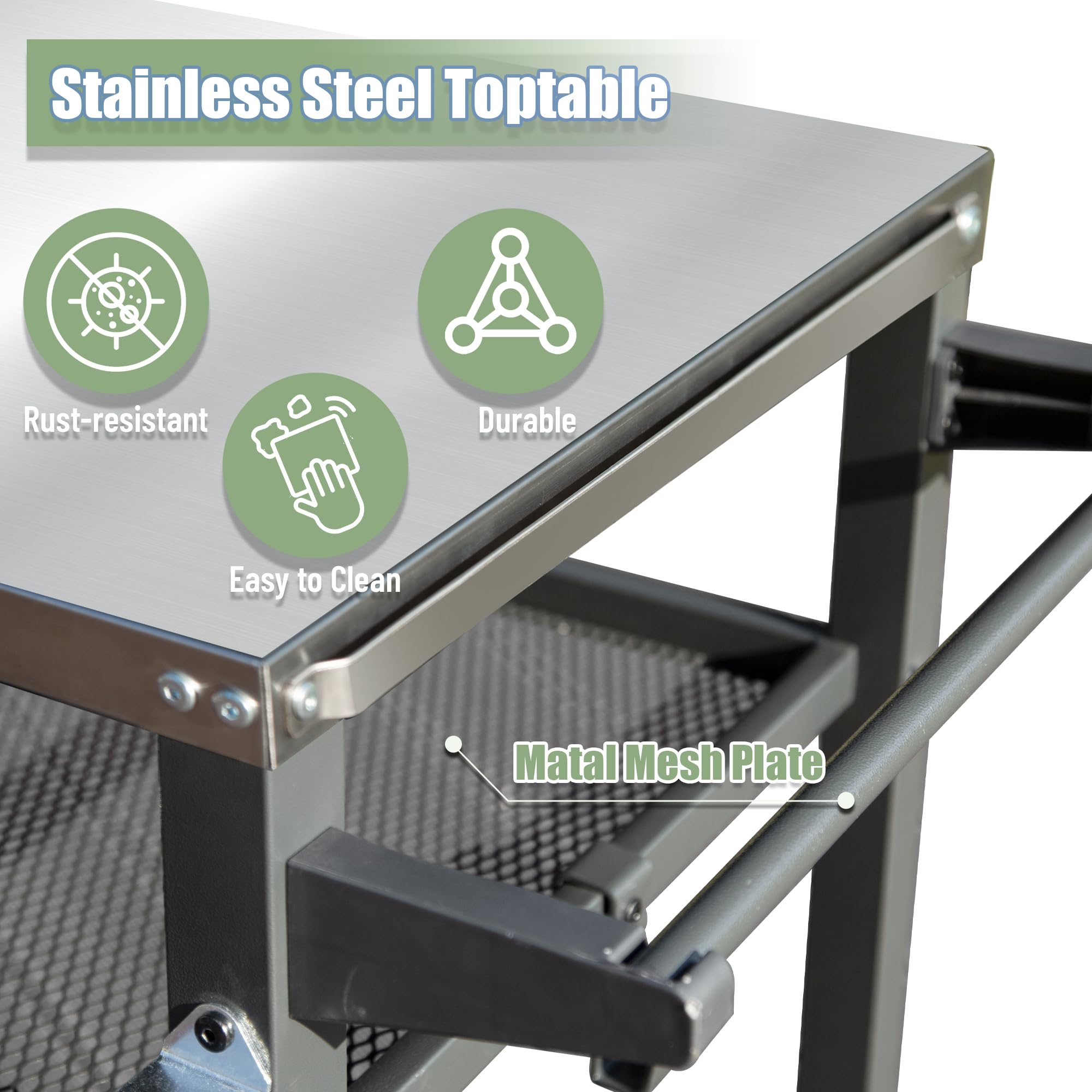 **Domi 3-Shelf Outdoor Grill Table with Wheels | Stainless Steel Prep & BBQ Cart for Blackstone Griddle | Perfect for Backyard, Camping & Tailgating**