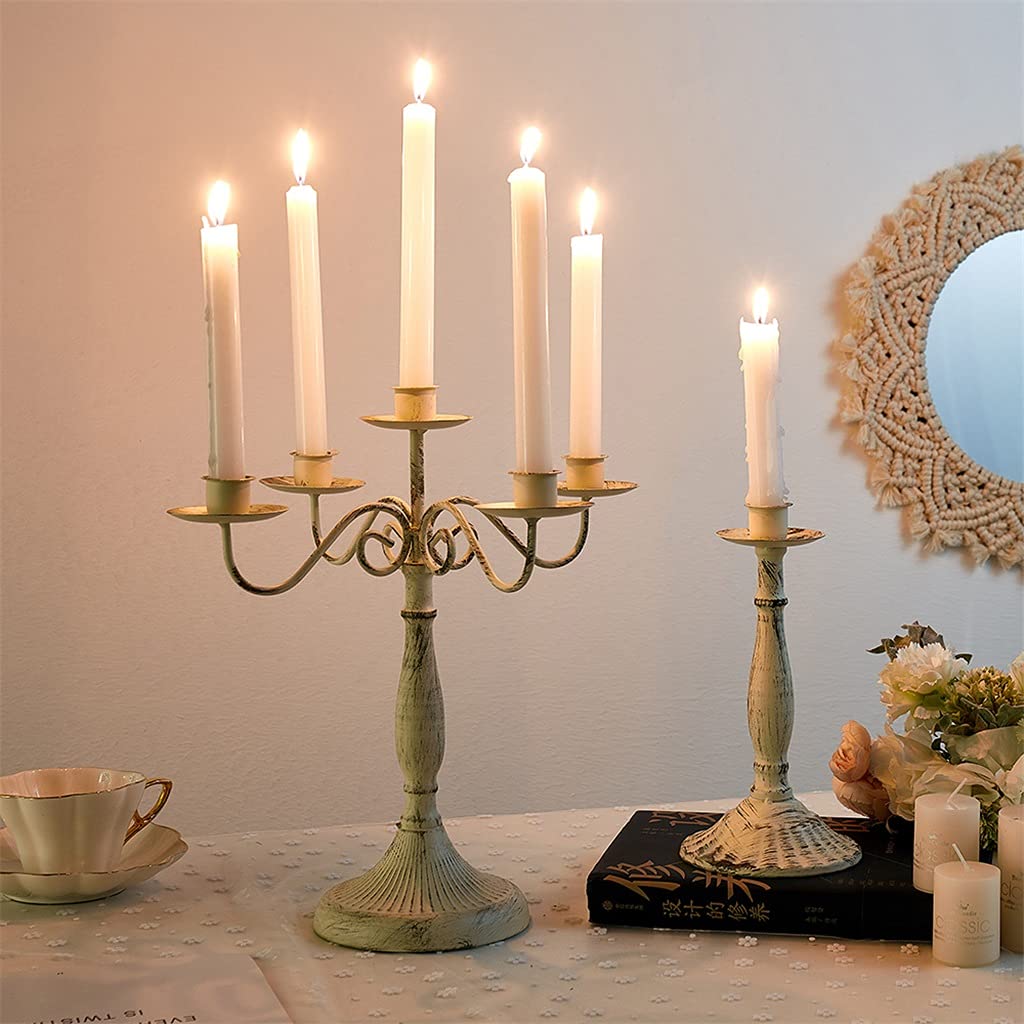European Iron Candlestick Holder - 3 Wick Candle Stand for Wedding Centerpieces, Living Room Decor & Christmas Table Decorations | Vintage Lace Design Home Décor Accessory | Perfect for Romantic Dinners, Holiday Parties & Cozy Ambiance