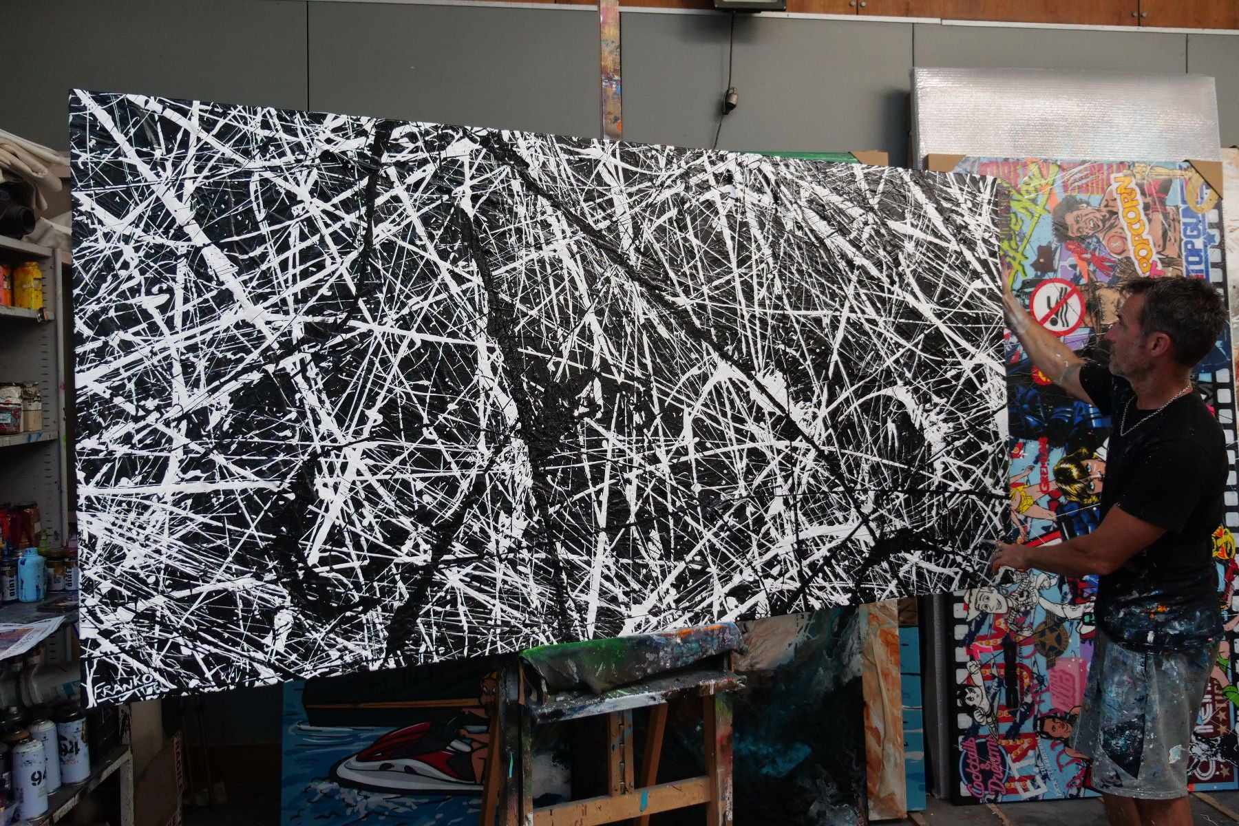 Large 240cm x 120cm White Black Textured Abstract Canvas Painting - Modern Wall Art for Living Room, Bedroom & Office Decor
