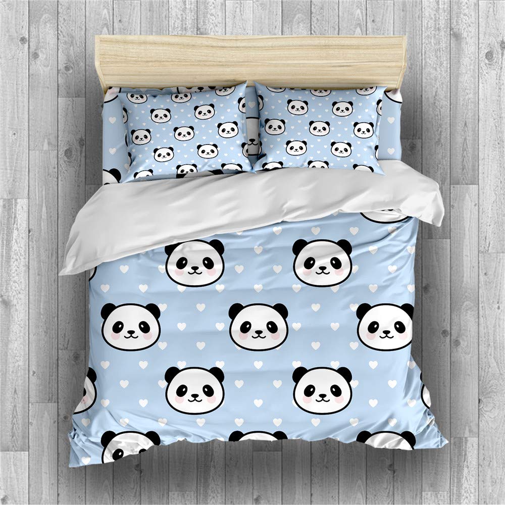 Cute Panda Duvet Cover Set - Hand-Drawn Comic Design Bedding for Twin/Full/Queen/King Size Beds | 3-4 Piece Set with Duvet Cover & Pillow Shams (Queen Size, 4PC) | Perfect for Kids' Rooms, Teen Bedrooms & Cozy Home Decor