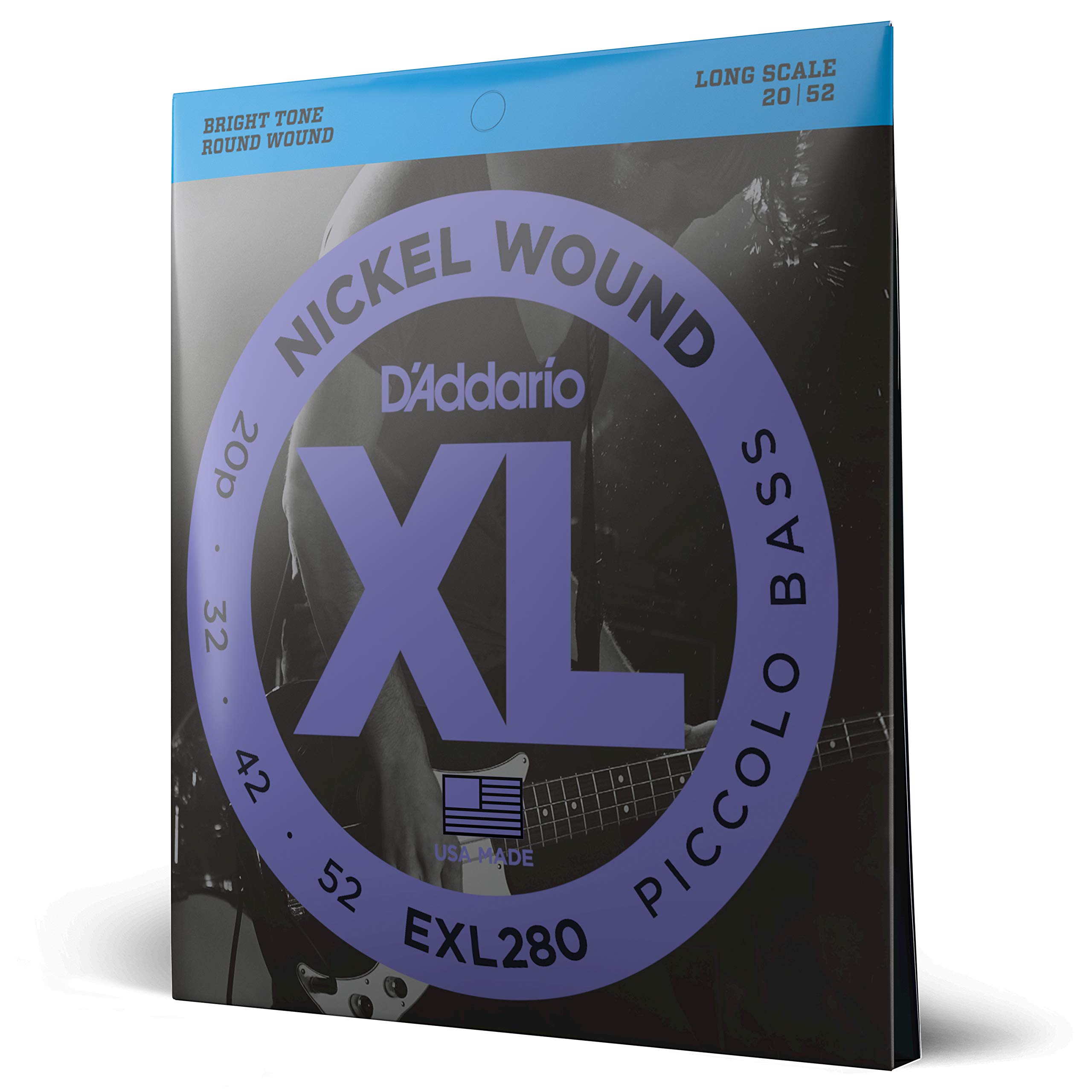 D'Addario EXL280 XL Nickel Bass Guitar Strings - 4 String Set (20-52 Piccolo, Long Scale) - Perfect Intonation, Consistent Feel & Powerful Durability - Ideal for Rock, Jazz & Studio Recording