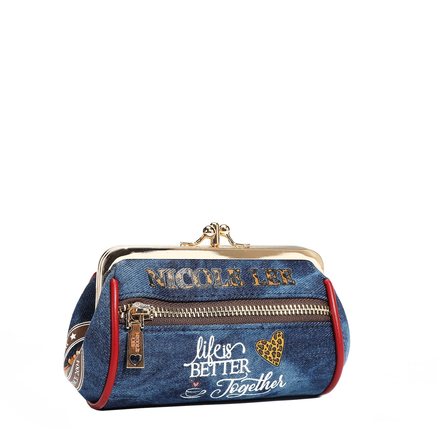 Denim Mini Kiss Lock Coin Purse Wristlet - Stylish Small Wallet for Women - Perfect for Parties, Shopping & Everyday Use