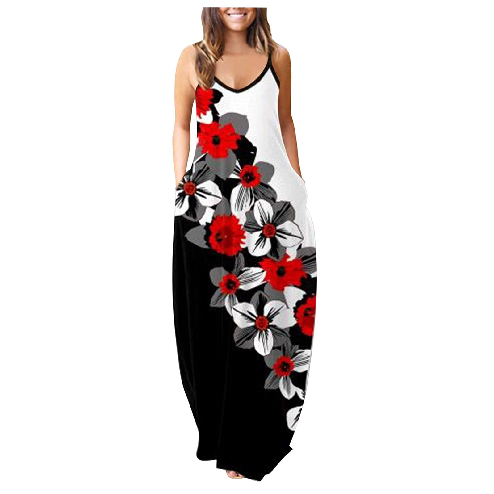 Women's Floral Print Sleeveless Sundress - Boho Beach Long Dress with O-Neck | Perfect for Summer Vacations, Beach Parties & Casual Outings
