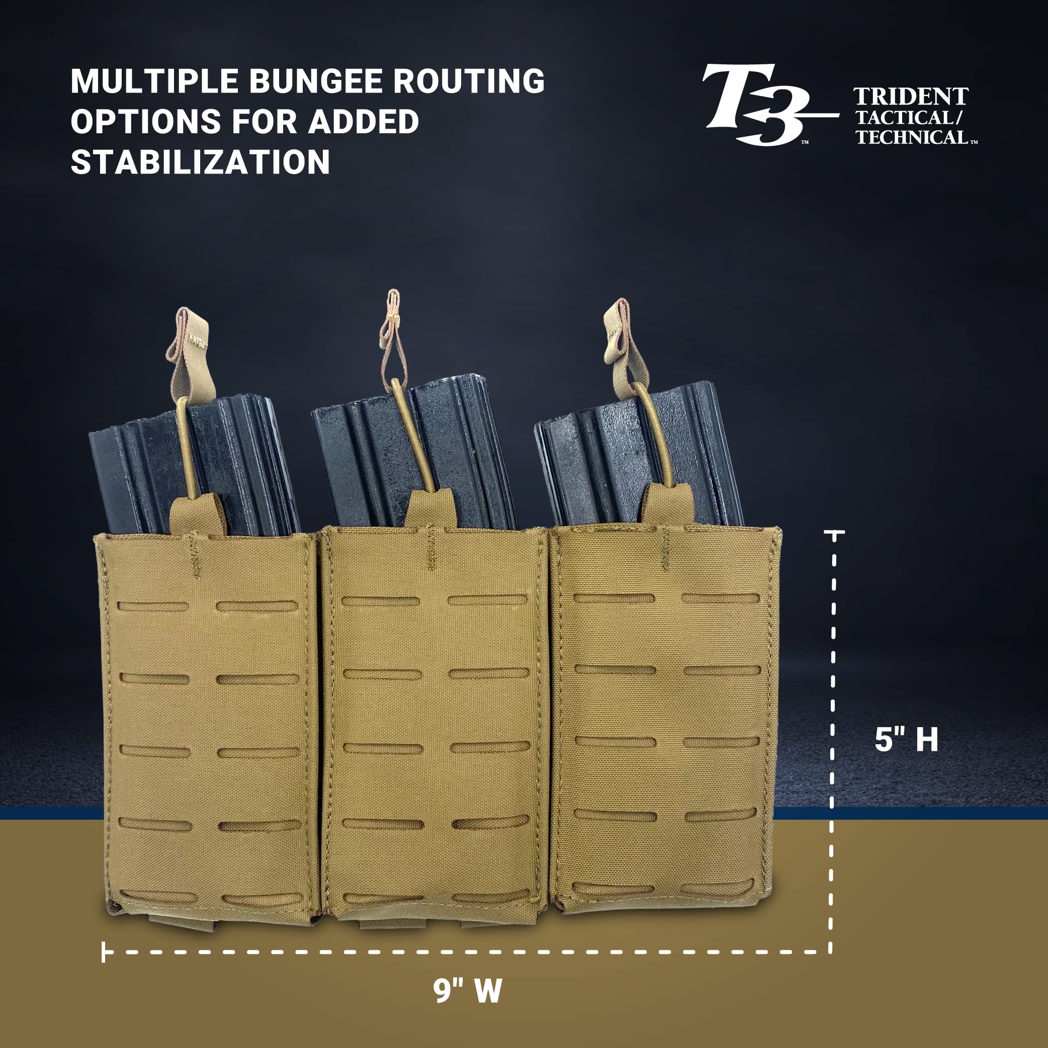 T3 M4 Triple Magazine Pouch - Laser Cut Molle Compatible Tactical Gear for Airsoft, Hunting & Military Use