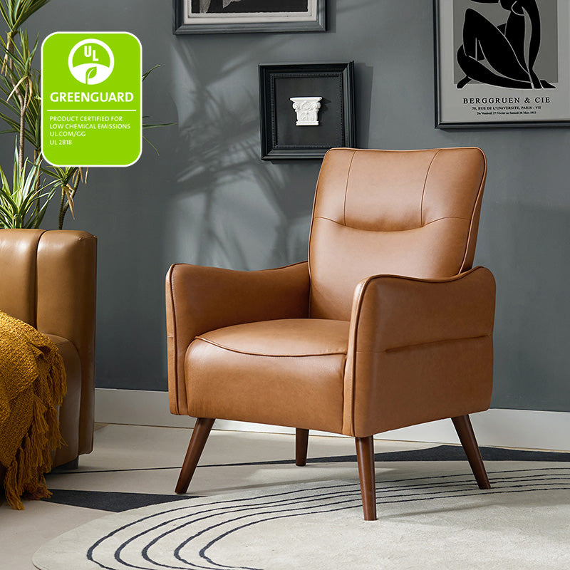 Clara Vegan Leather Armchair - Modern PU Leather Lounge Chair for Living Room, Office & Bedroom - Comfortable Mid-Century Style Accent Chair with Sturdy Metal Legs