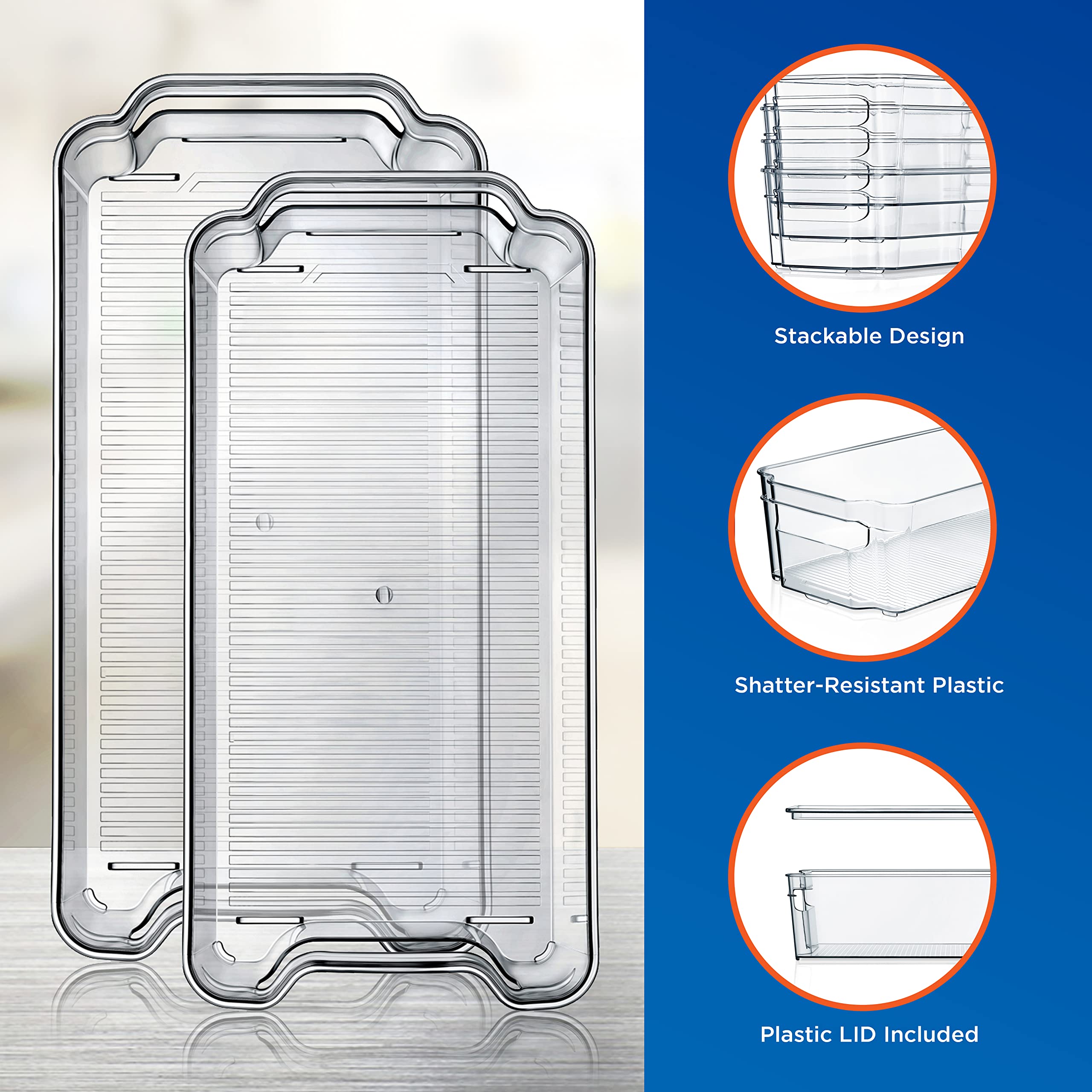 NutriChef 8-Piece Clear Refrigerator Organizer Bins Set - BPA Free Plastic Storage Containers for Fridge, Freezer, Kitchen Cabinets & Pantry (4 Wide + 4 Narrow) - Perfect for Food Storage, Meal Prep & Kitchen Organization