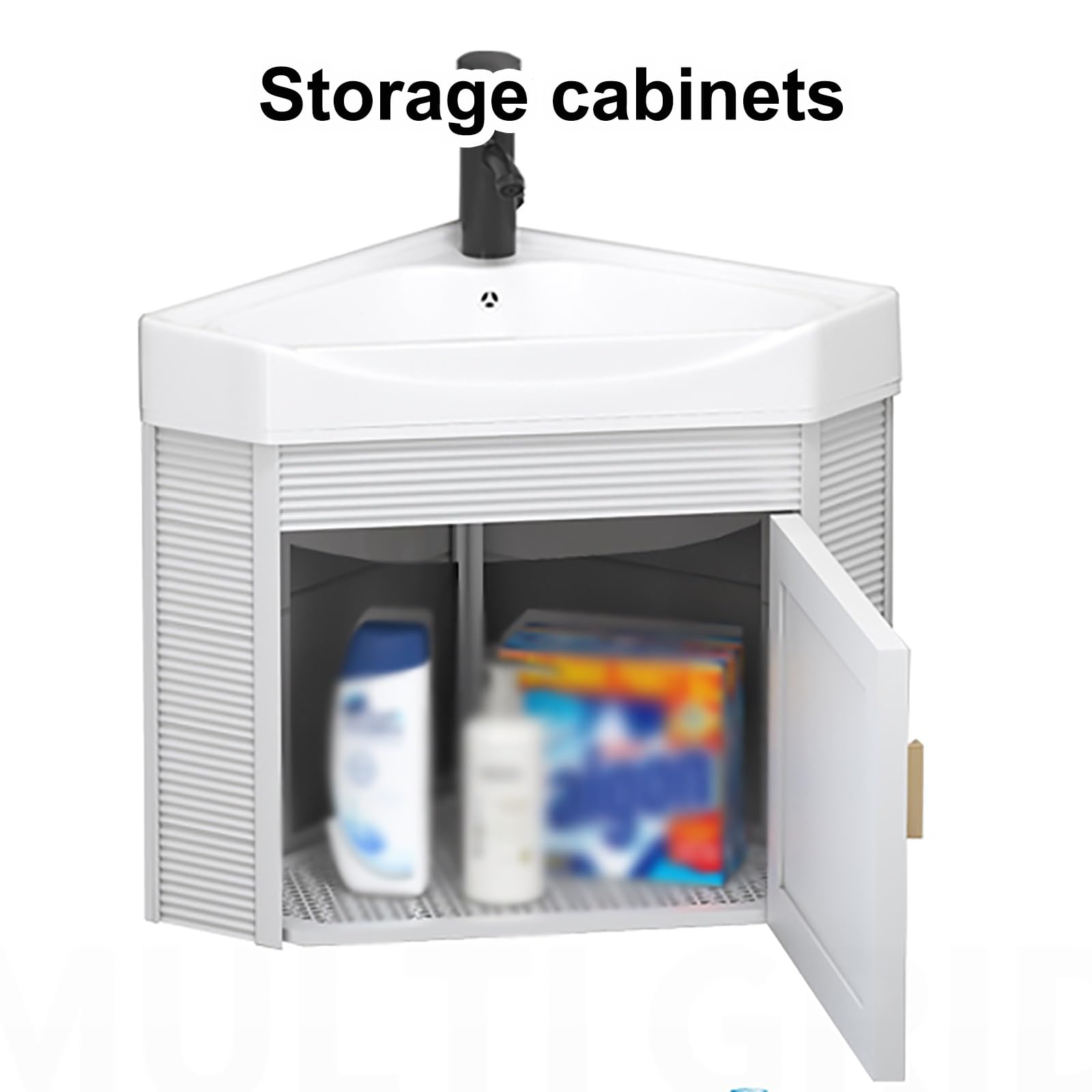 Wall Mounted Corner Bathroom Sink Cabinet with Storage - 15 Inch Black Vanity for Small Bathrooms | Space Saving Design for Apartments & Powder Rooms
