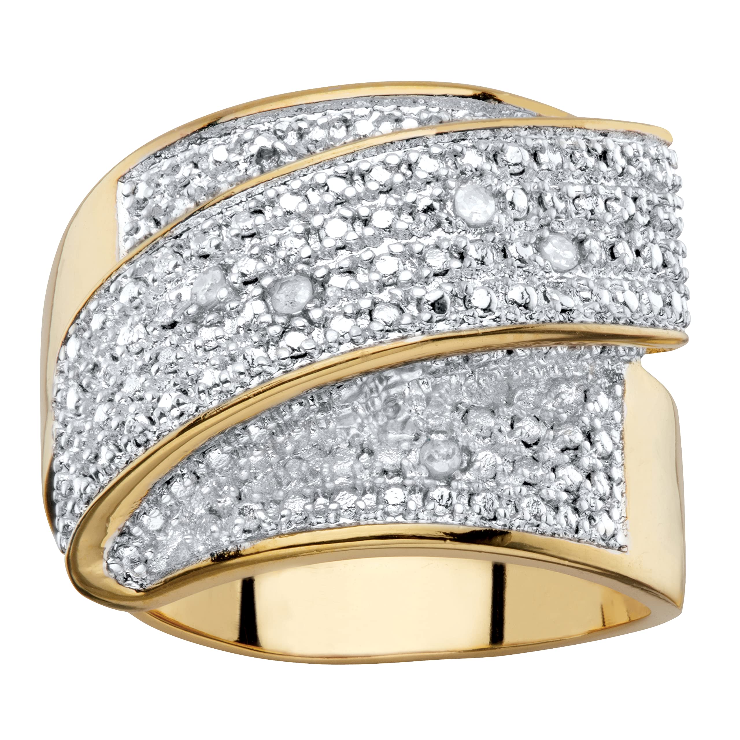 14K Yellow Gold-Plated Genuine Diamond Accent Wide Band Diagonal Ring for Women - Elegant Wedding, Anniversary & Evening Party Jewelry Gift