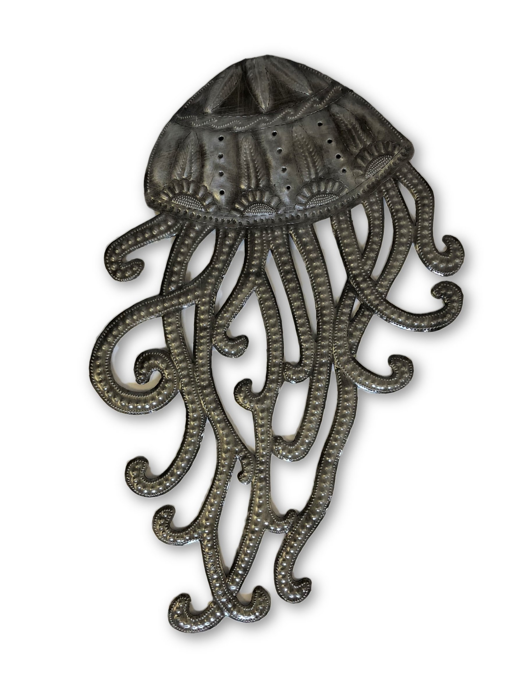 Jellyfish Under The Sea Metal Wall Art - Haiti Inspired Coastal Decor - 12x18.5 Inch Sturdy Indoor/Outdoor Wall Hanging for Beach House, Living Room & Patio