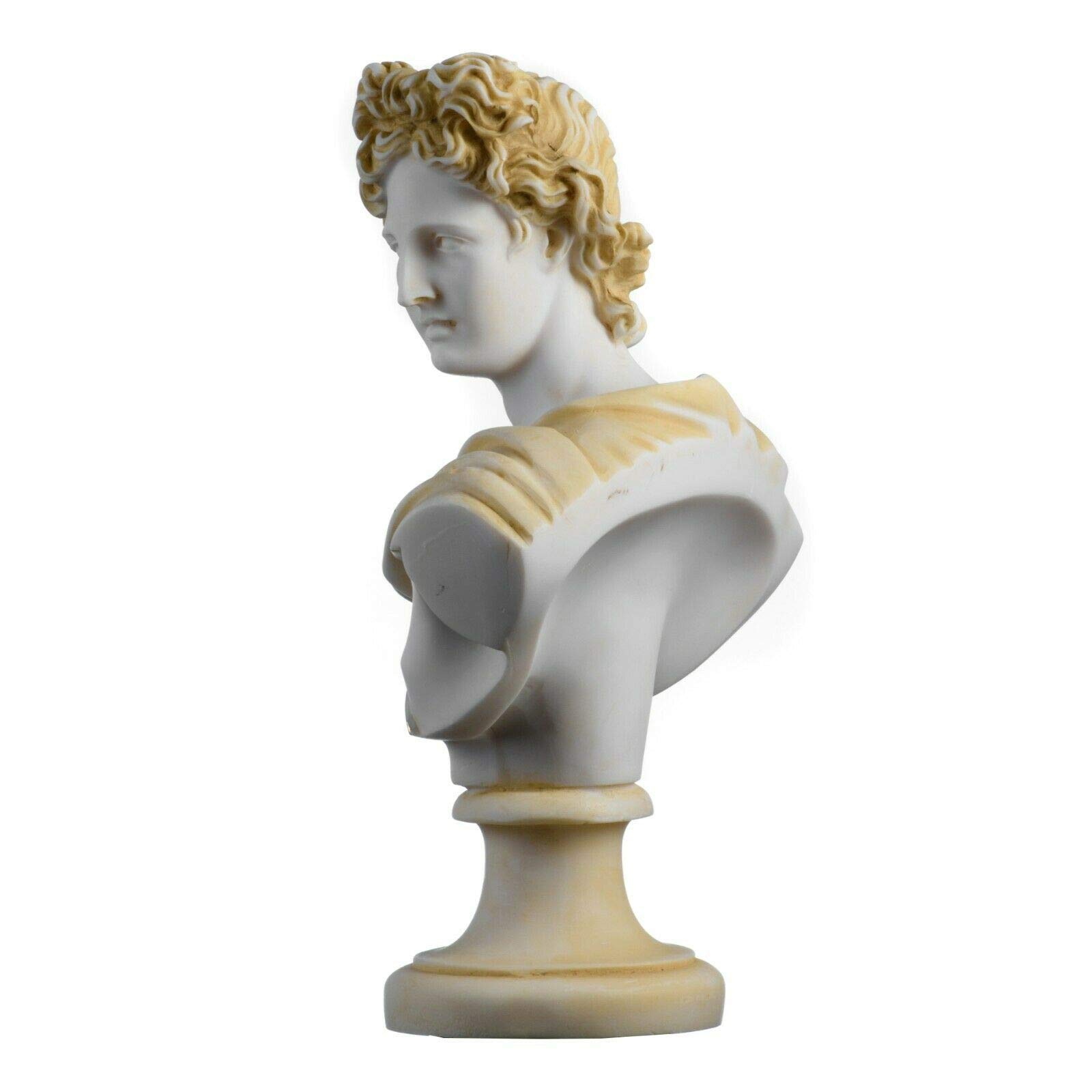 Apollo Greek God of Music Poetry & Art Alabaster Stone Bust Sculpture with Gold Tone - 8.66