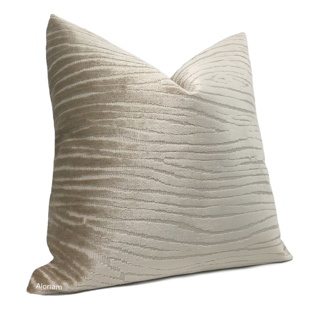 Ovid Light Sandy Brown Wave Stripe Cut Velvet Pillow Cover - Soft Decorative Throw Pillow Case for Sofa, Bed, Couch - Home Decor Accent for Living Room & Bedroom