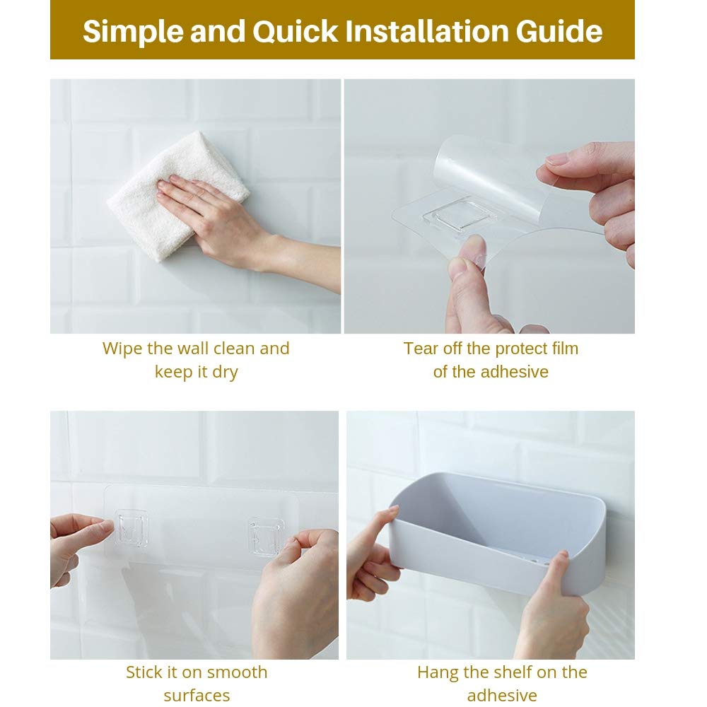 SUNFICON Adhesive Shower Caddy - No Drill Bathroom Shelf Organizer, Wall Mounted Storage Rack for Shampoo, Soap & Bath Essentials - Includes 2 Clear Adhesives - Perfect for Shower, Bathroom & Kitchen (Gray)