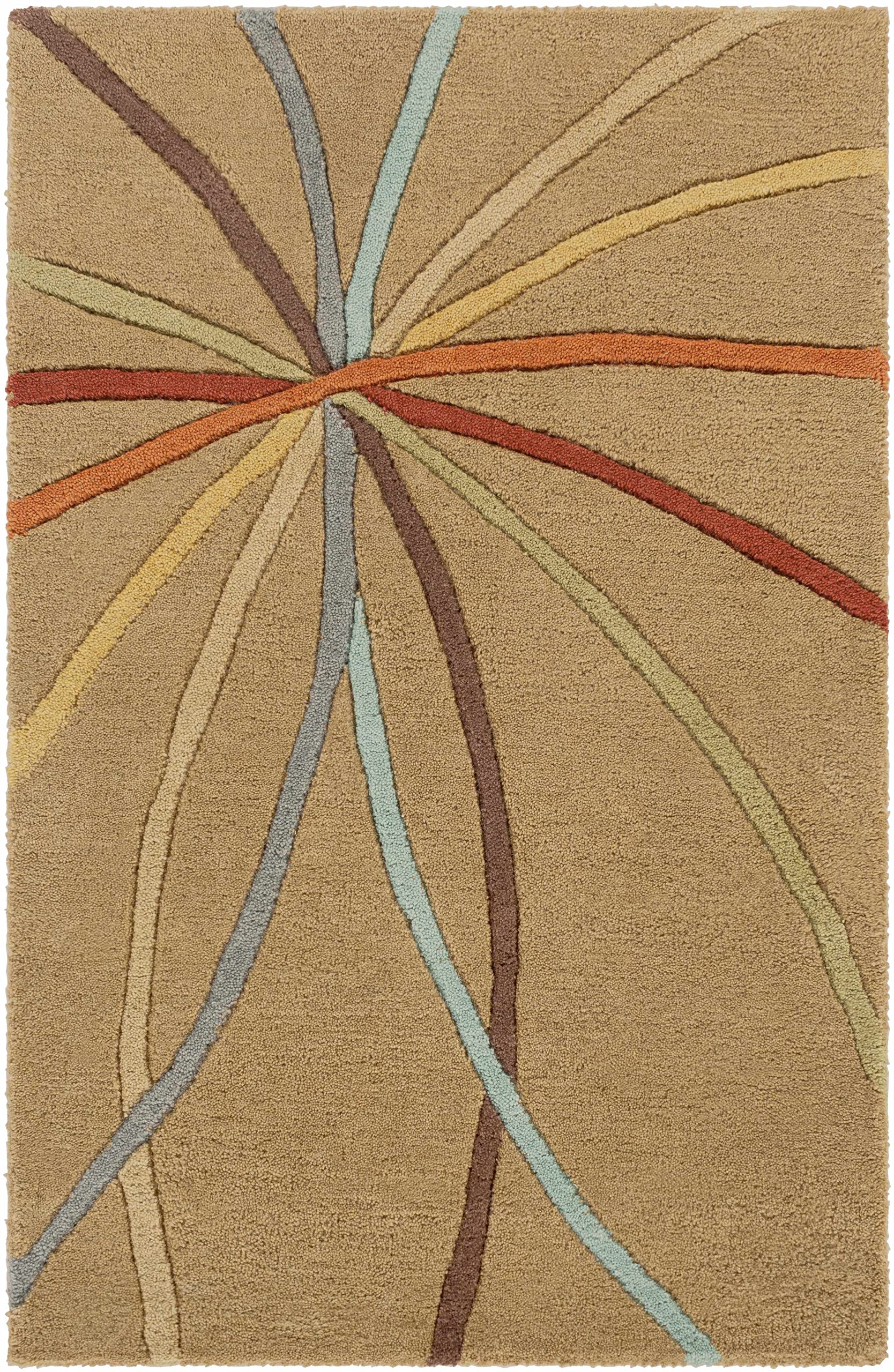 Hauteloom Davison Wool Area Rug for Living Room & Bedroom - Modern Round Rug in Brown, Blue, Red - 4' Diameter - Soft & Durable Home Decor for Cozy Spaces