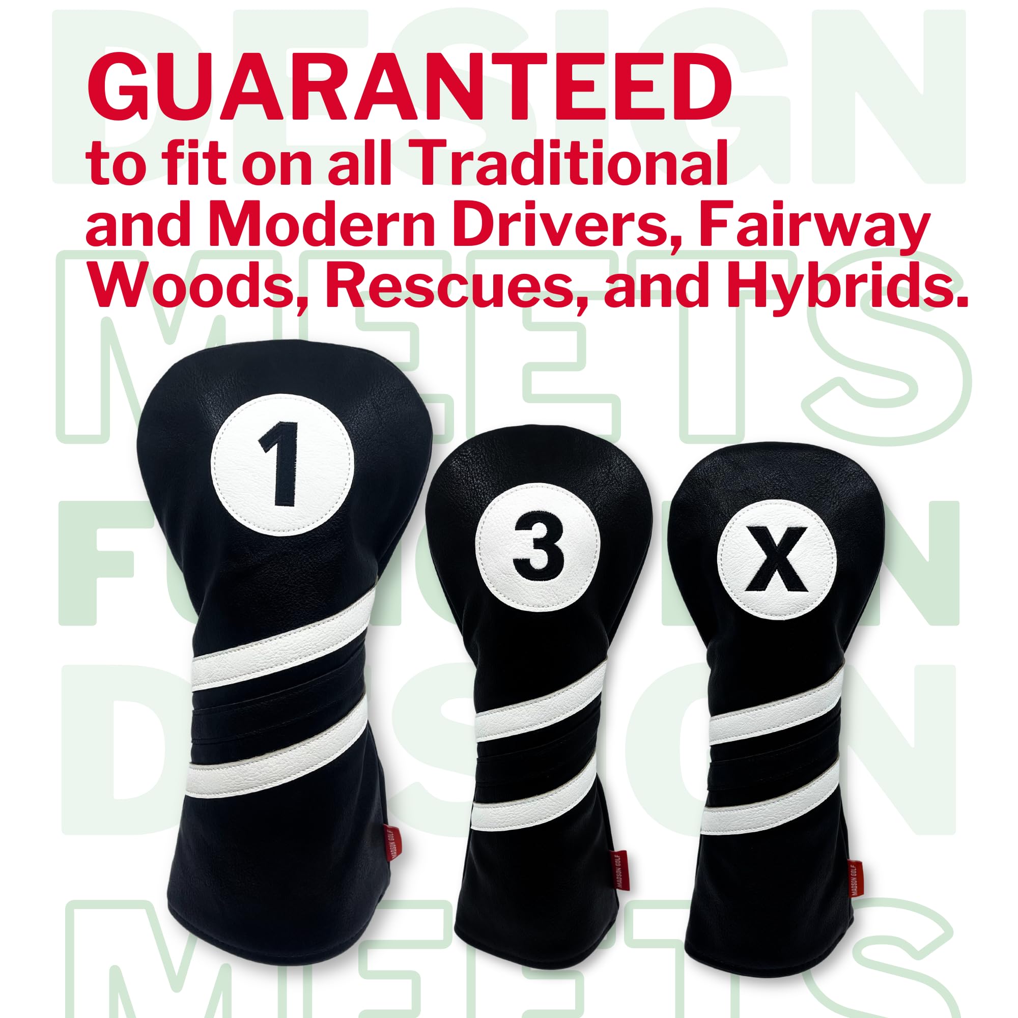 Madson Golf Cart Magnet Headcovers 3-Piece Set - Driver, Fairway Wood & Hybrid Club Head Covers with Secure Rubber Magnet for Quick Access | Perfect for Golf Course, Driving Range & Club Protection During Transport