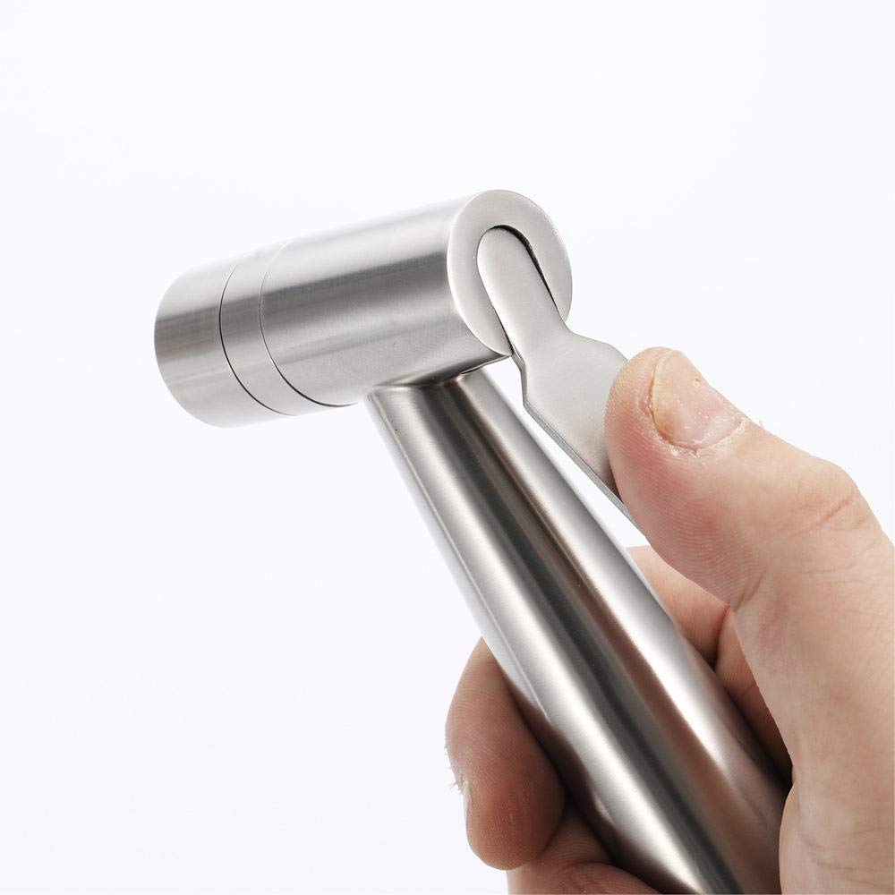Stainless Steel Handheld Sprayer Kit - Brushed Faucet Spray Gun with Toilet Flusher for Bathroom & Kitchen Cleaning (Shower, Sink, Pet Washing)