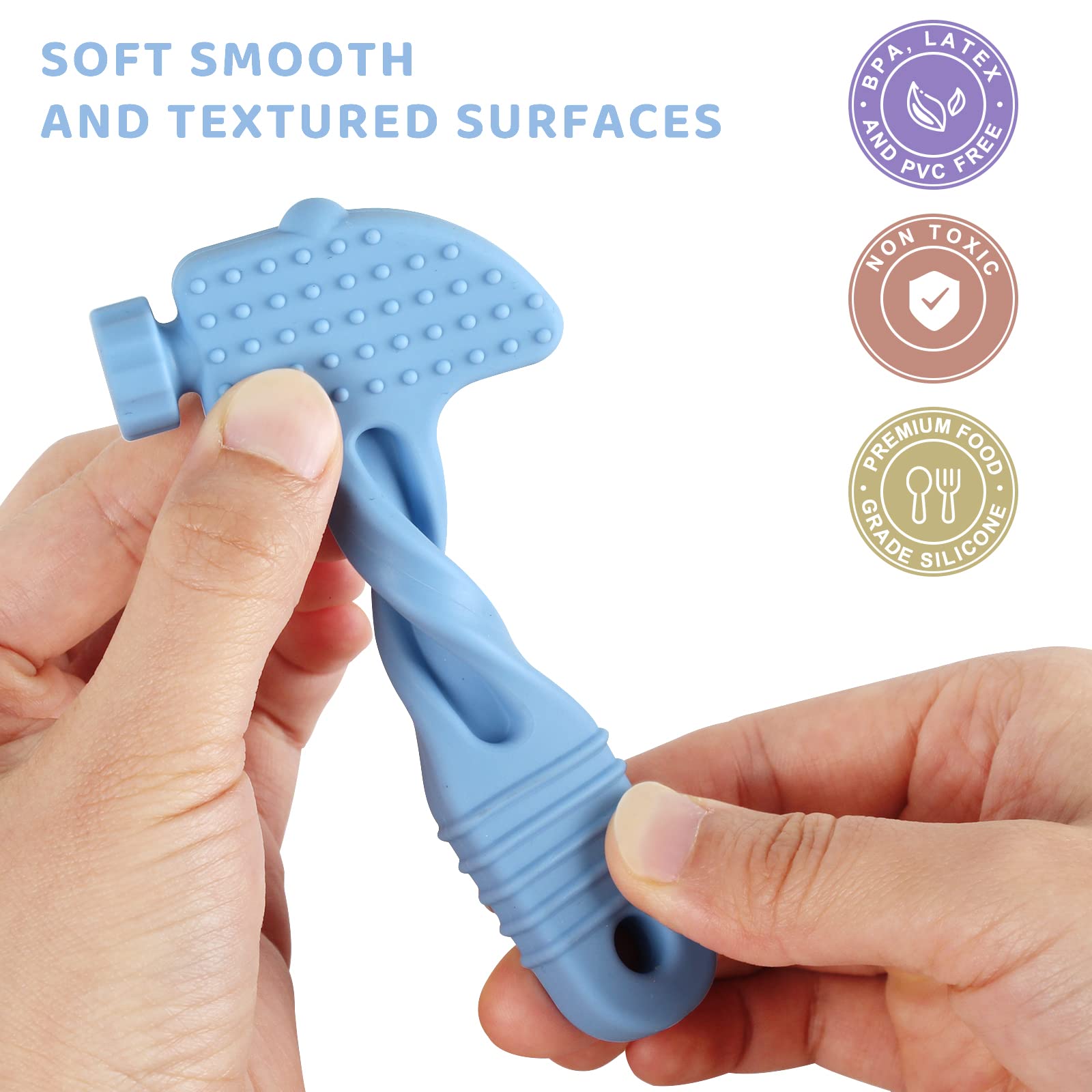 Chuya Baby Teether Toys - Soft BPA-Free Silicone Teething Toys for Infants 3-12 Months | Safe Chew Toy Set with Hammer & Wrench Design | Easy to Hold & Clean (4-Pack) - Perfect for Soothing Sore Gums During Teething & On-the-Go Comfort