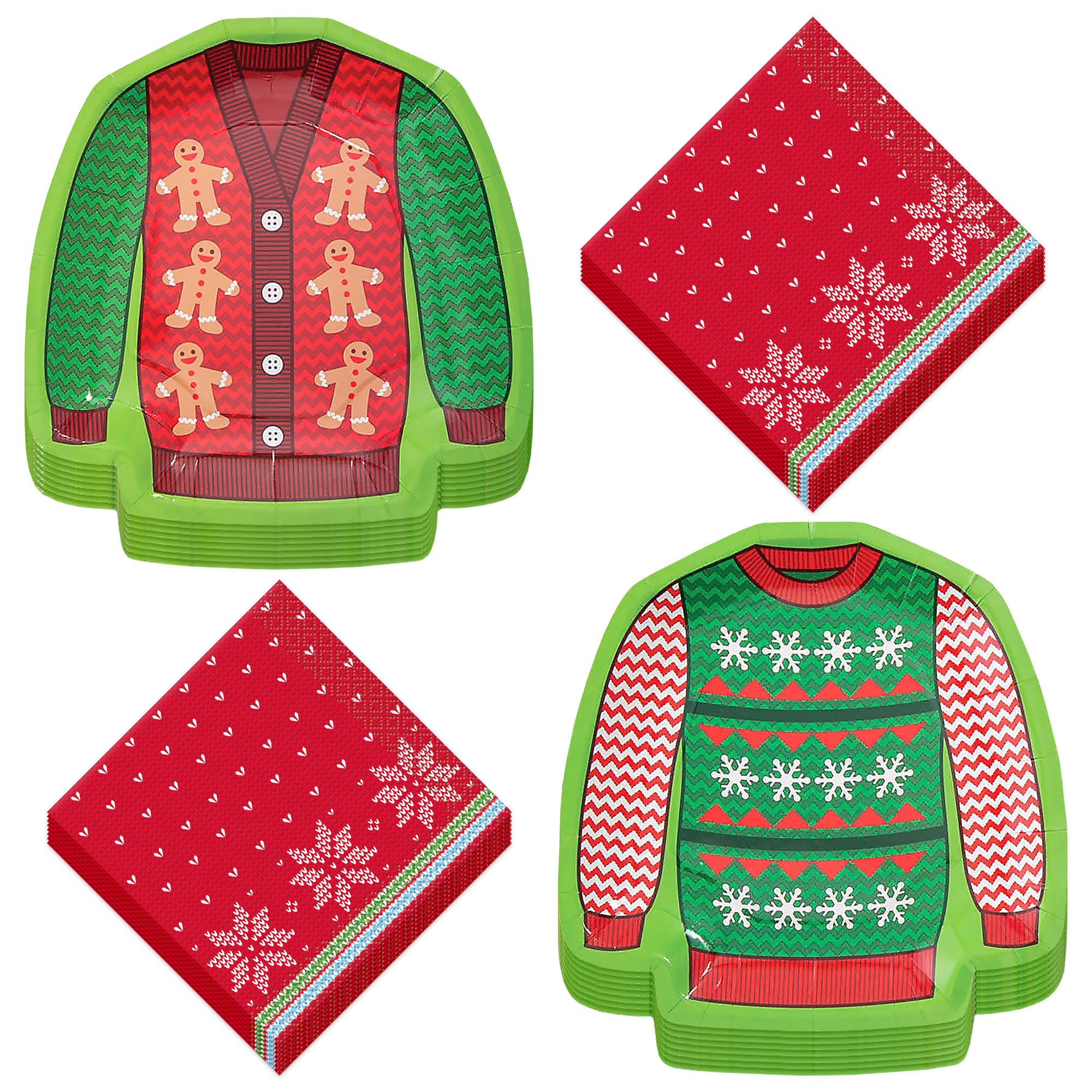 Ugly Christmas Sweater Party Supplies - 16 Dessert Plates & Beverage Napkins Set for Tacky Holiday Parties | Perfect for Christmas Office Parties, Family Gatherings & Festive Celebrations