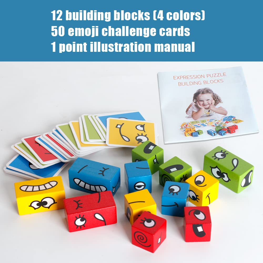 Wooden Matching Block Puzzles - Montessori Educational Building Cubes Toy for Kids Ages 3+ | STEM Learning Board Games for Preschool & Kindergarten Classroom