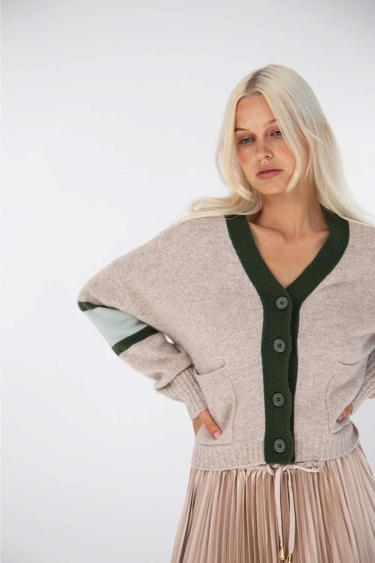 Addison Cashmere Cardigan in Lightweight Beige - Soft Women's Sweater for Fall & Winter | Perfect for Office, Travel & Casual Outfits