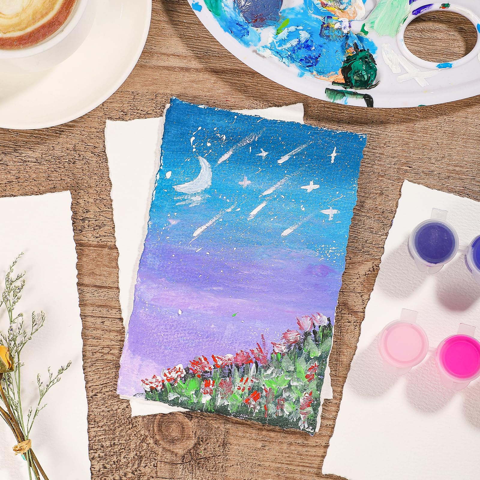 25 Sheets 300 GSM Watercolor Paper - 4 x 6 Inch Deckle Edge Cotton Paper for Painting, Wedding Invitations, Cards & DIY Crafts | Premium Textured Handmade Paper for Artists, Calligraphy & Scrapbooking
