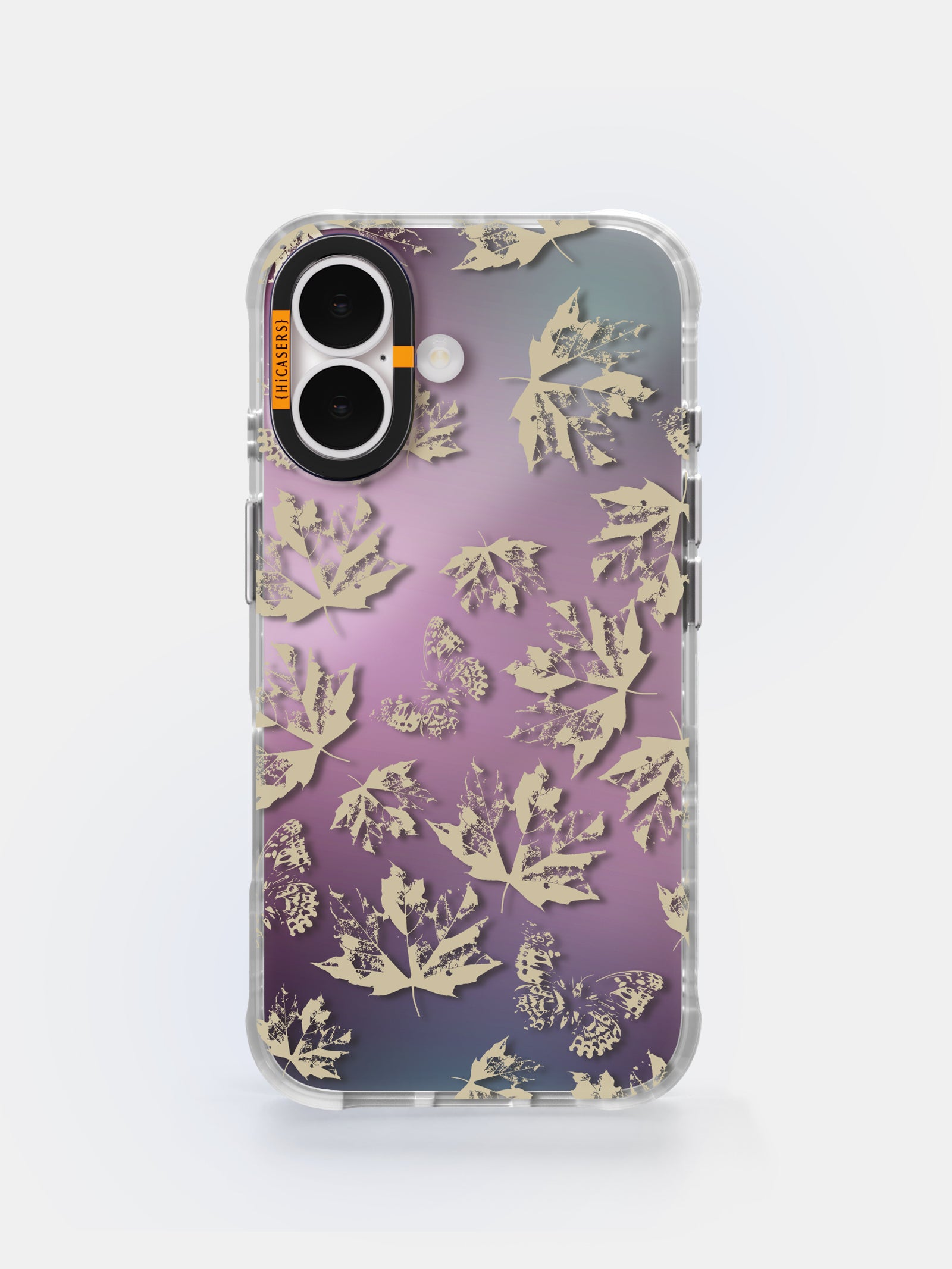 Iridescent Mirror Case in Mauve - Dried Leaves Design - Perfect for Makeup Vanity, Travel & Home Decor