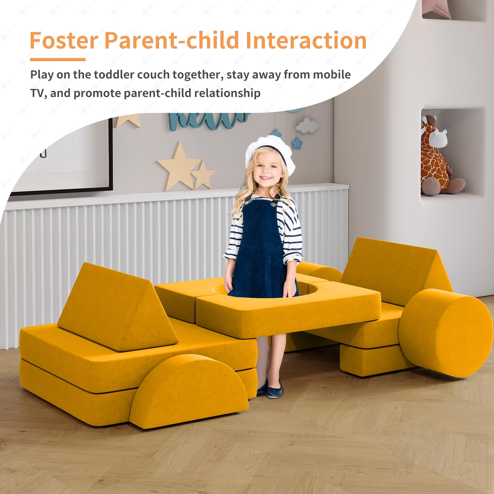 13-Piece Modular Kids Play Couch for Boys & Girls - Soft Foam Playroom Furniture for Toddlers (Yellow, Medium) | Perfect for Indoor Playtime, Reading Nook & Kids' Lounge Area