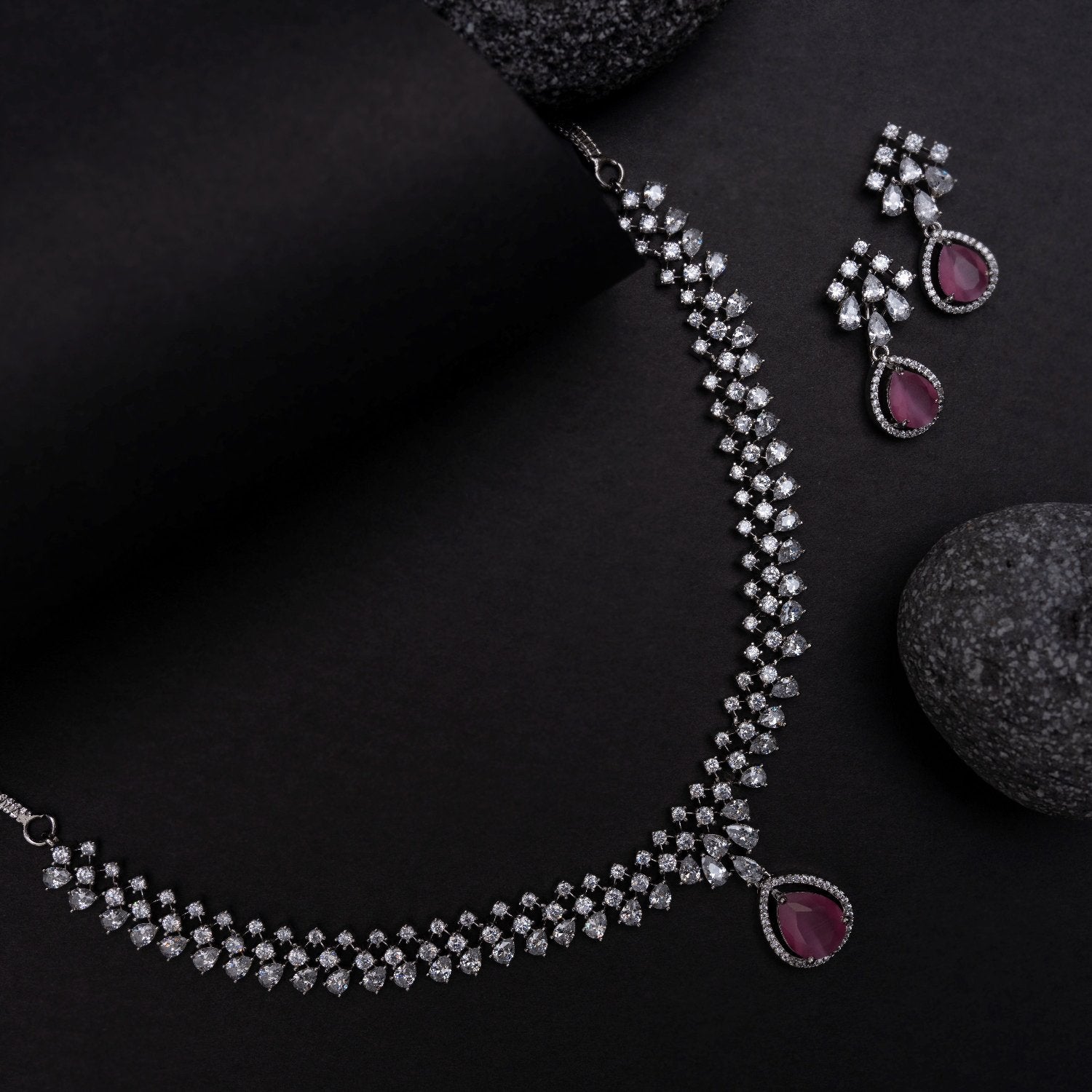Elegant Pink CZ Necklace Set with Rosemary Design - Perfect for Valentine's Day Gifts, Anniversary Presents & Special Occasions
