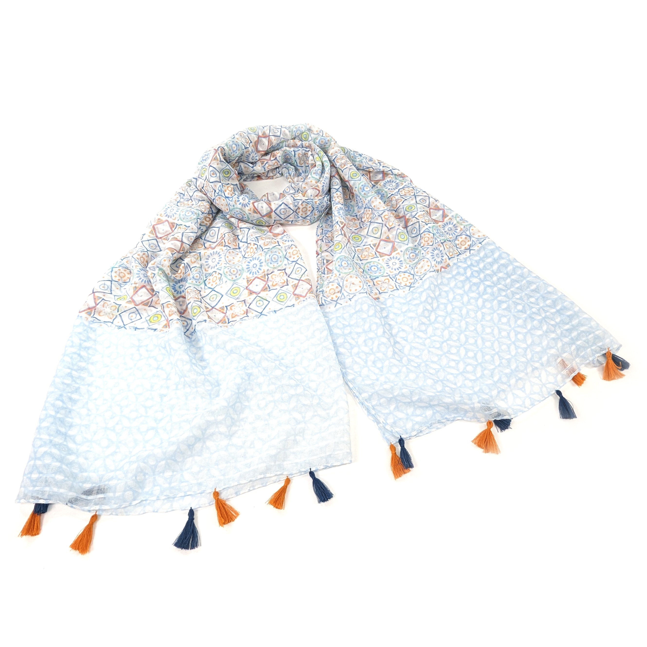 Handmade Mosaic Tiles Scarf - Blue Bohemian Style (80x180cm) for Women | Perfect for Beach, Festival, and Casual Outfits