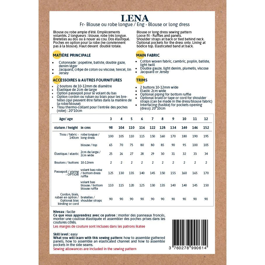Lena Blouse and Dress Pattern for Girls Age 3-12 Years | DIY Sewing Project for Kids' Clothing & Special Occasions