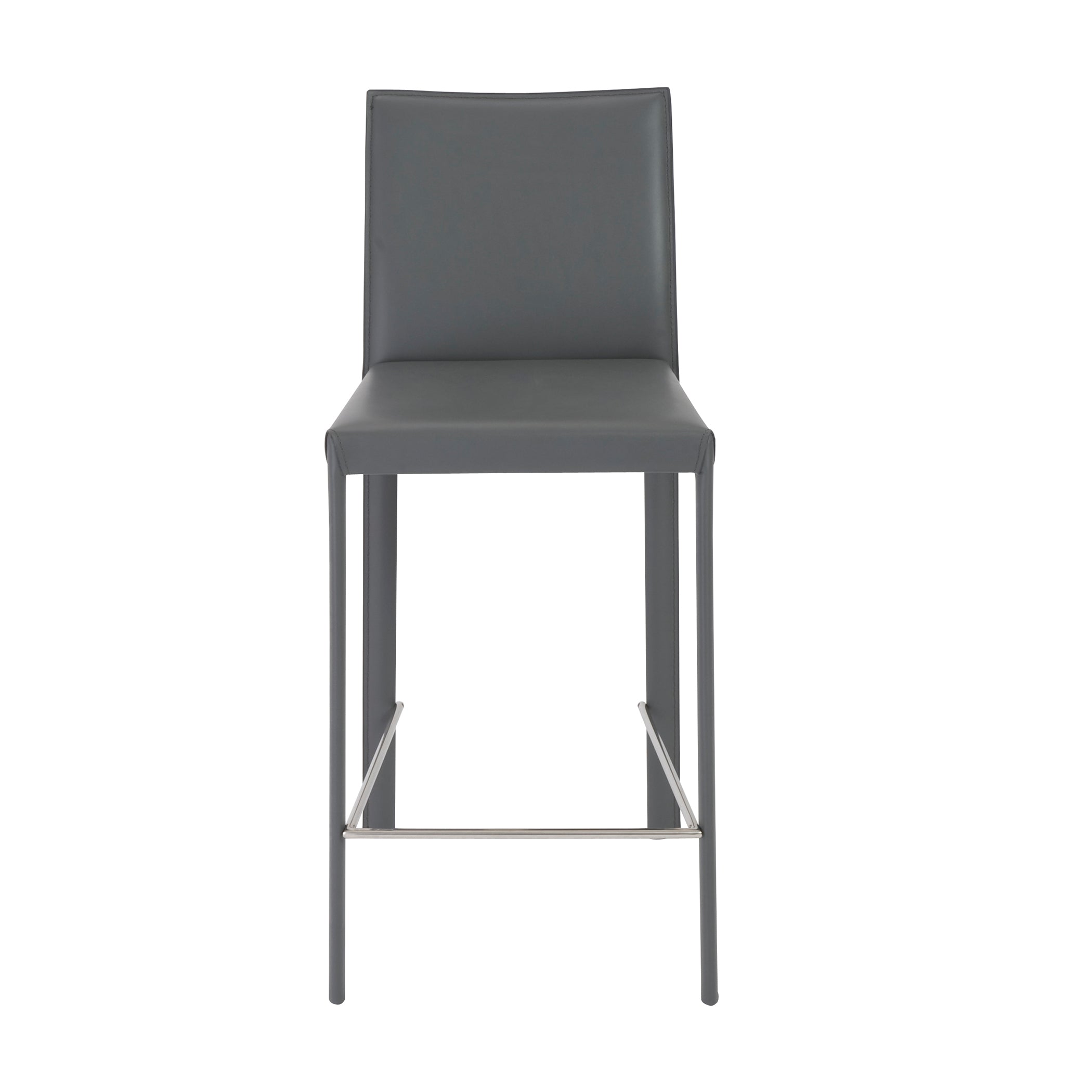 Hasina Counter Stool Set of 2 - Black Bar Stools with Polished Stainless Steel Footrest - Perfect for Kitchen Island, Breakfast Nook & Home Bar