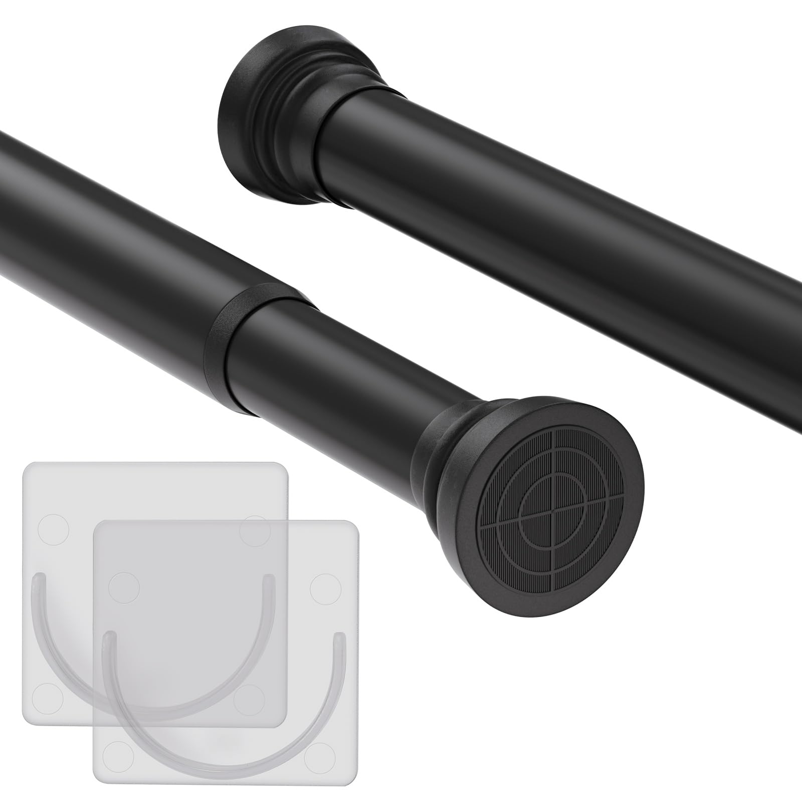 Goowin Black Shower Curtain Rod 24-34 Inch - No Drill Rustproof Tension Rod for Bathroom, Window, Room Divider & Closet - Perfect for Small Spaces, Apartments & Dorm Rooms