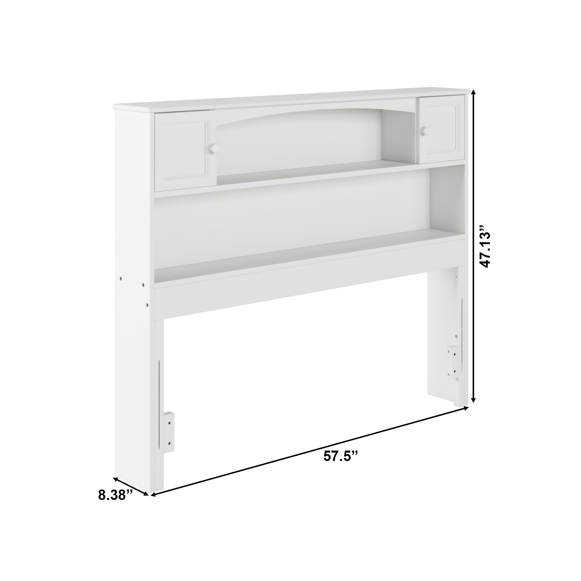 AFI Newport Full Size Bookcase Headboard with USB Charging Ports - White Wooden Bed Frame with Storage Shelves for Bedroom, Living Room, or Dorm Organization