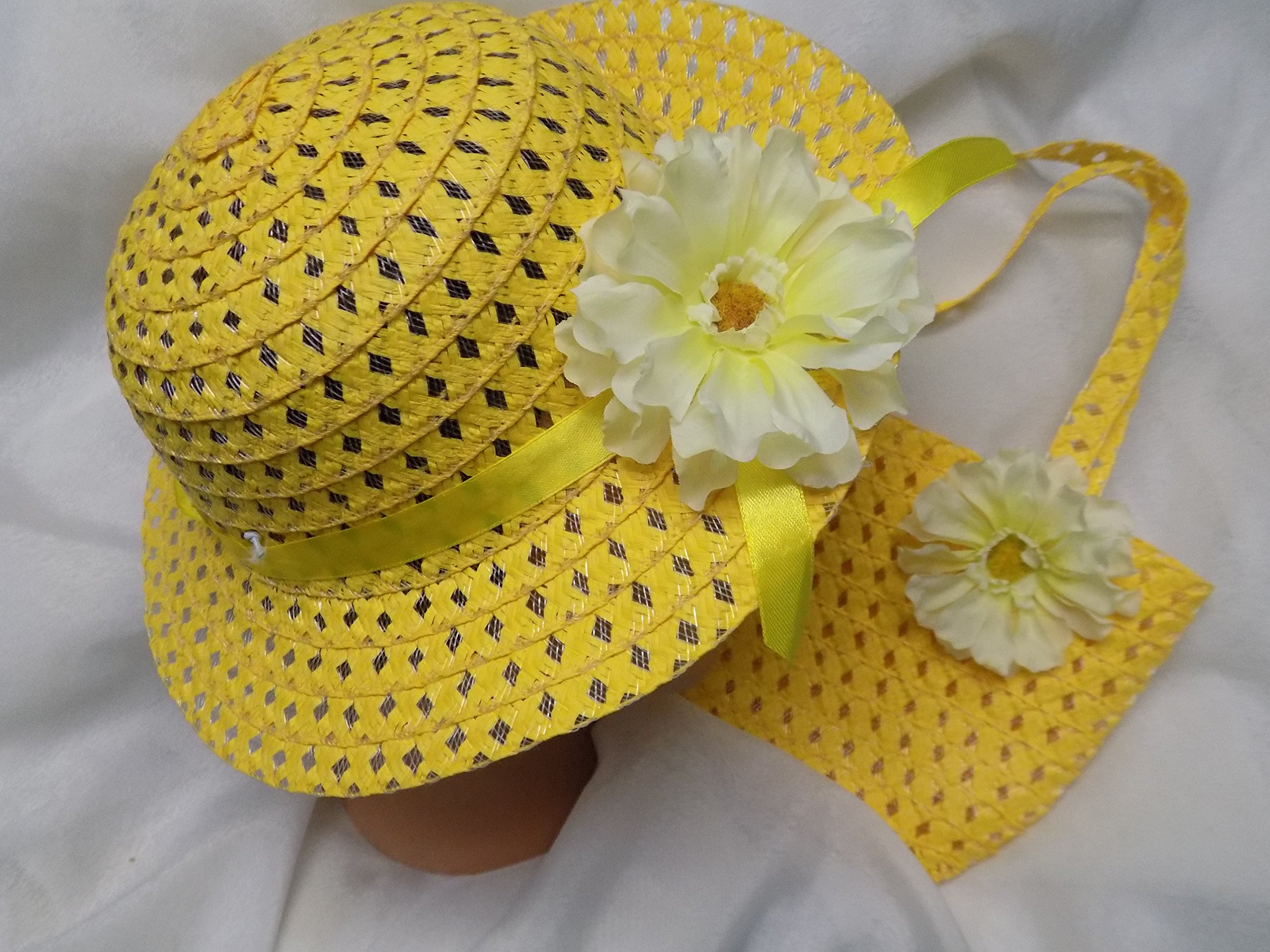 Easter Bonnet Hat with Flower & Matching Handbag Set - Yellow Spring Tea Party Hat for Women & Girls - Perfect for Easter Celebrations, Garden Parties & Spring Events
