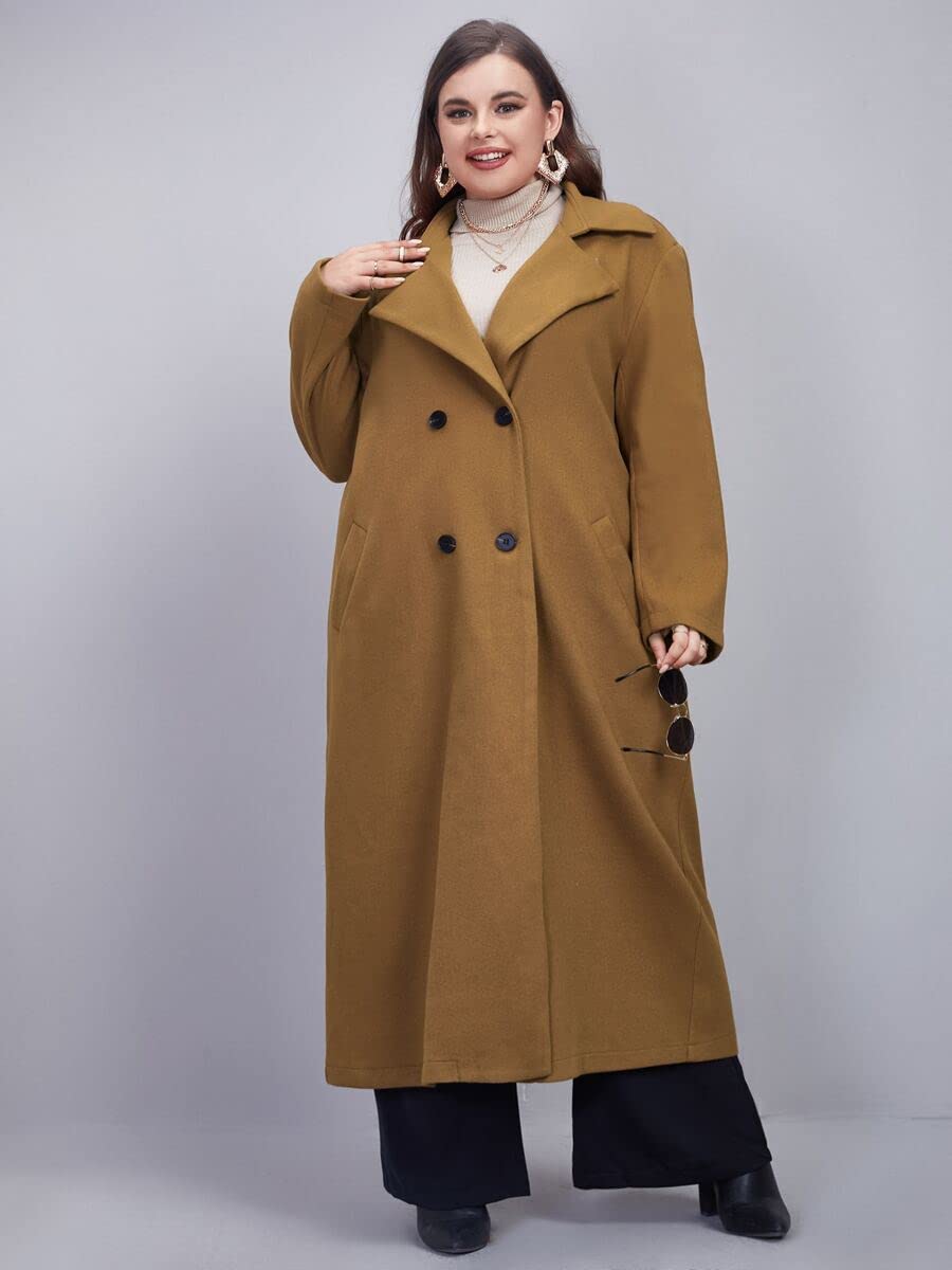 TINMIIR Women's Double Breasted Overcoat with Lapel Neck & Slant Pockets - XX-Large Brown | Elegant Winter Coat for Office, Dating & Formal Occasions