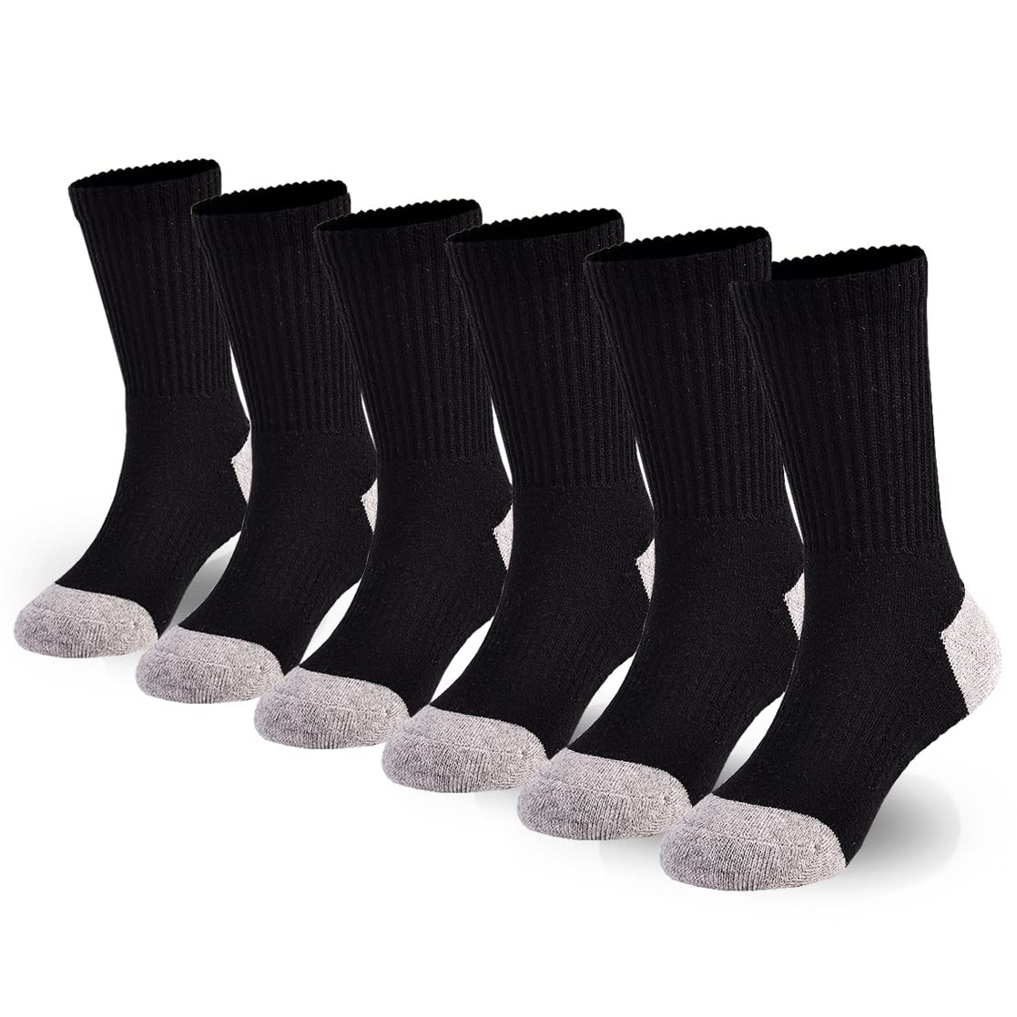 **Marchare Boys & Girls Athletic Running Socks – 6 Pack Cushioned Crew Socks, Thick Cotton for Kids, Black/White – Perfect for Sports, School & Daily Wear**