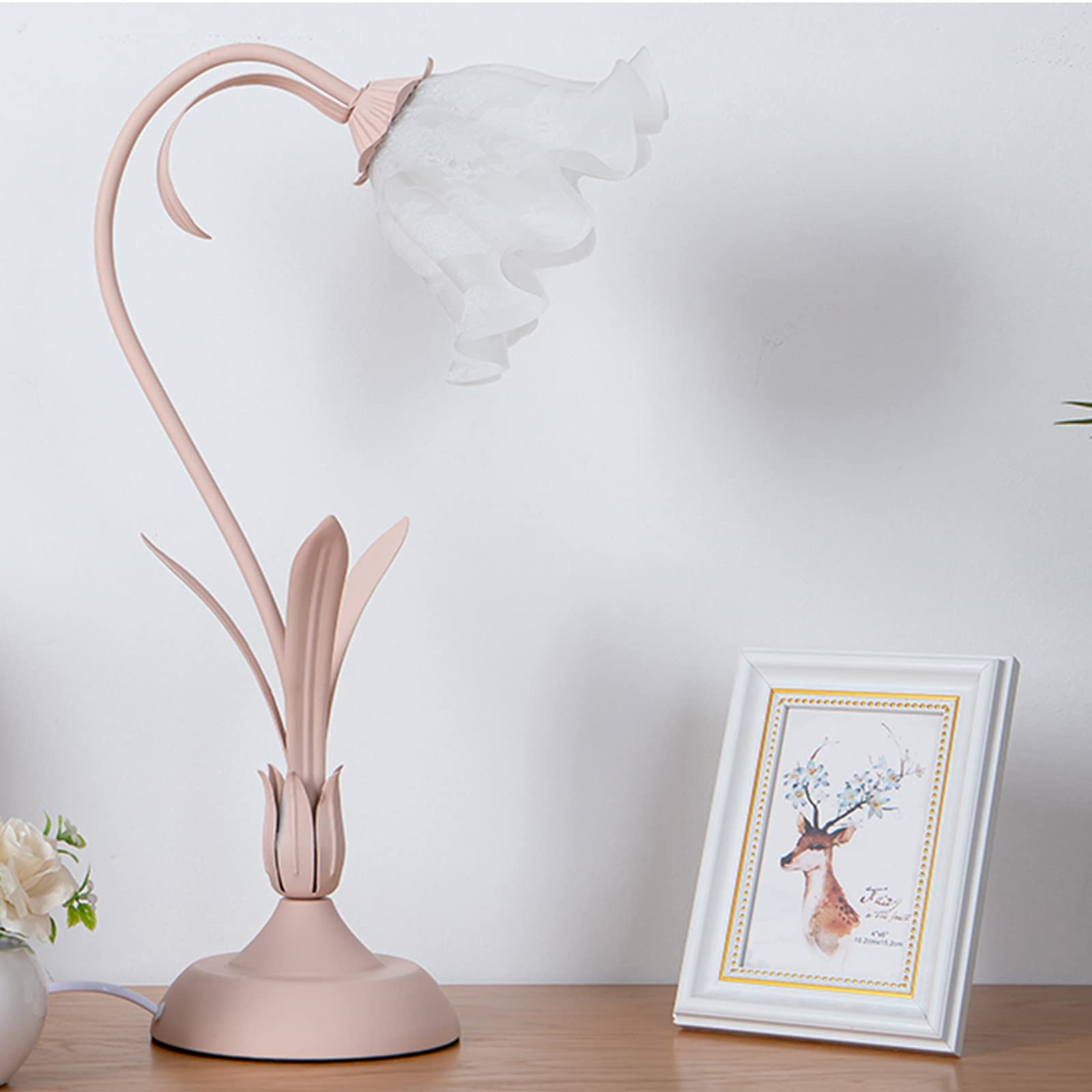 Creative Glass Table Lamp - Modern Simple Style Flower White & Pink Petal Glass Table Lamp with Dimmable LED, Bedside Nightstand Lamp for Bedroom, Living Room, Office Decor