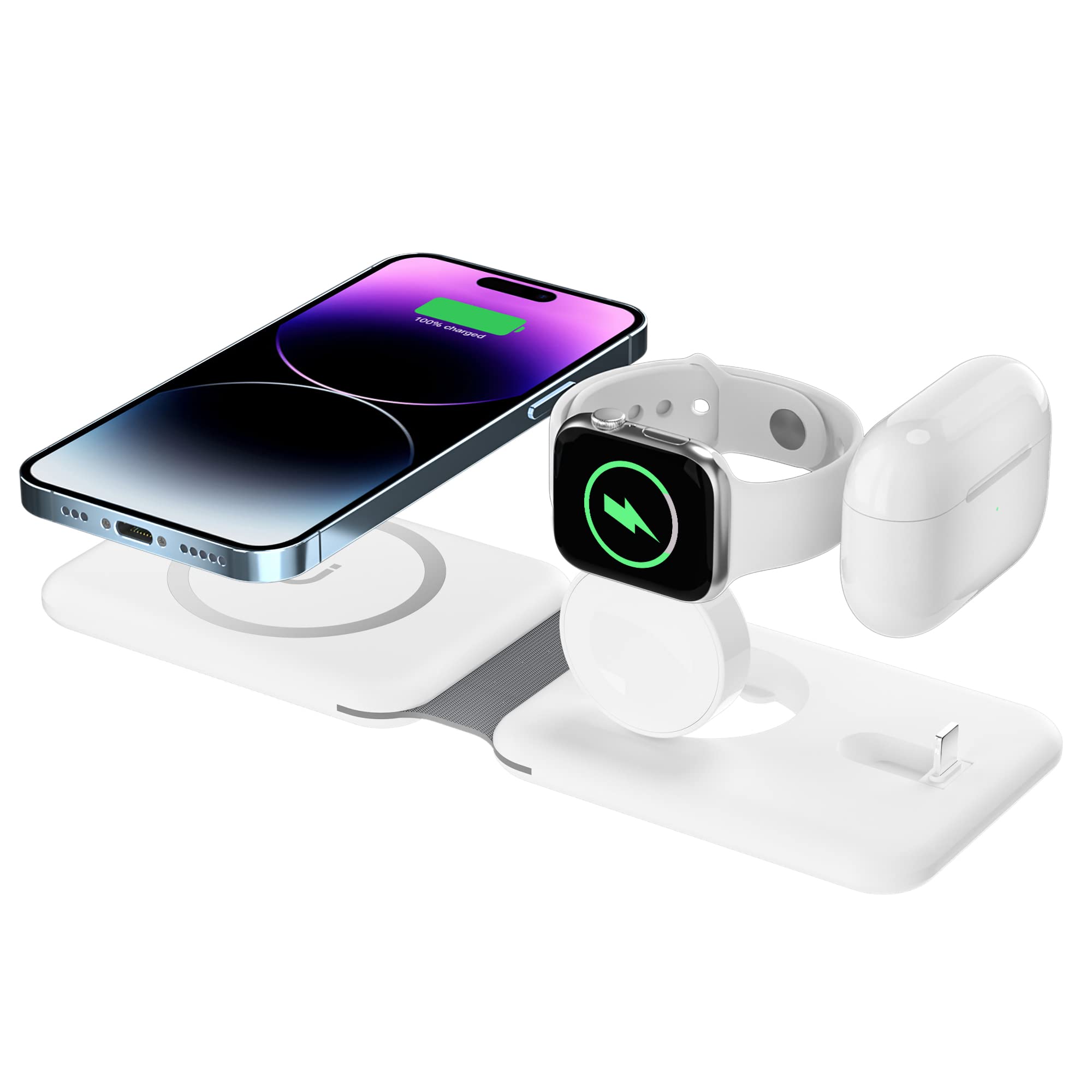 BAMEEY 3-in-1 Foldable Wireless Charging Station for iPhone 16, Apple Watch Ultra (GPS+Cellular 49mm) Series 8/7/6 & AirPods - Includes Travel Pouch Bag | Fast Charging Pad for Home, Office & Travel