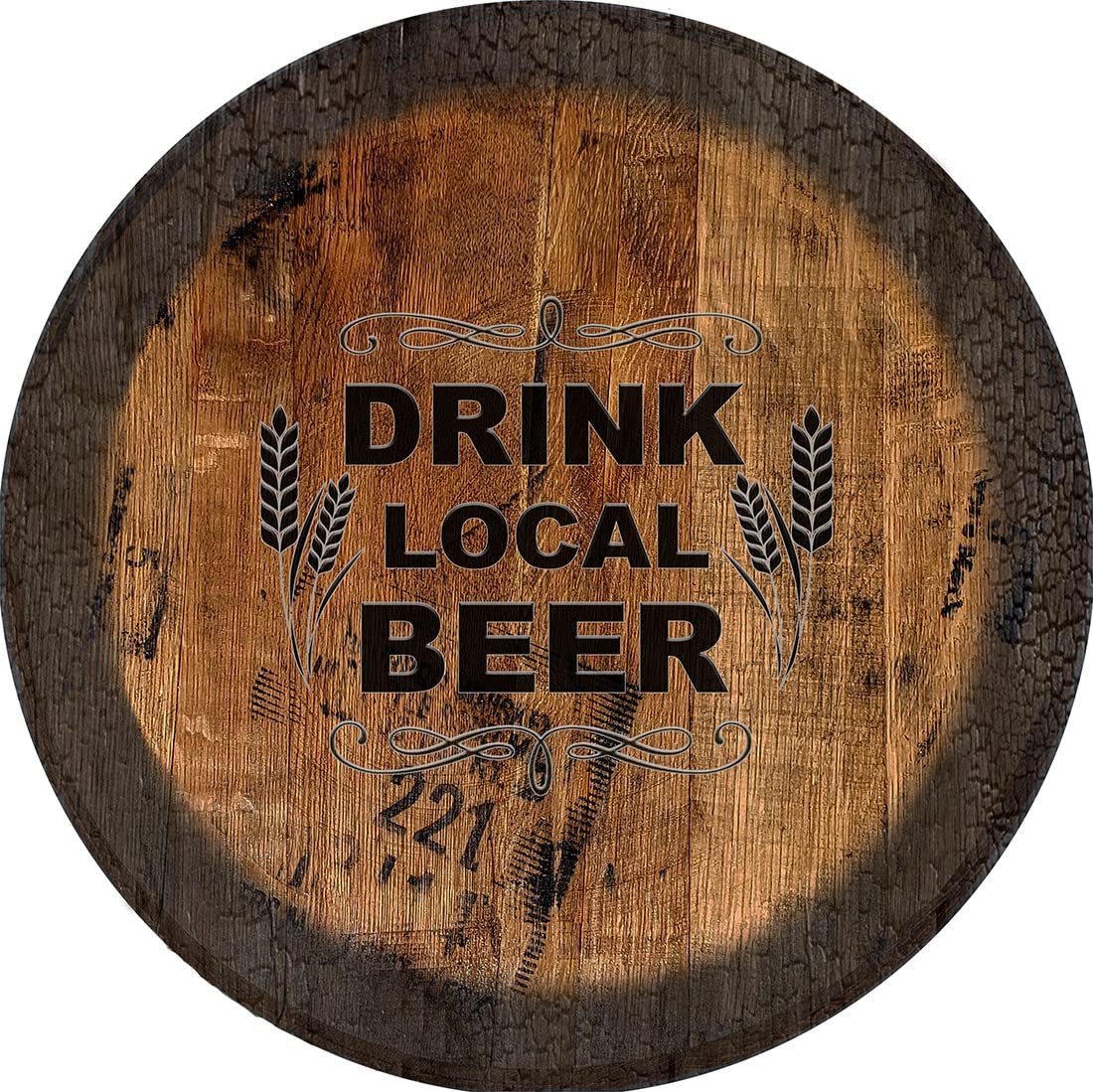 PS Prints Drink Local Beer Sign - Large Oak Whiskey Barrel Lid Wall Decor for Man Cave, Pub & Home Bar Decorations