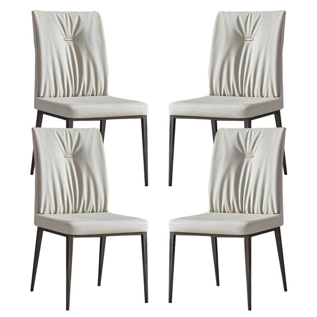 Set of 4 MZLaly Mid-Century Modern Leather Dining Chairs with Carbon Steel Legs - Light Gray Upholstered Kitchen, Living Room & Restaurant Seating - Perfect for Home, Office & Commercial Spaces